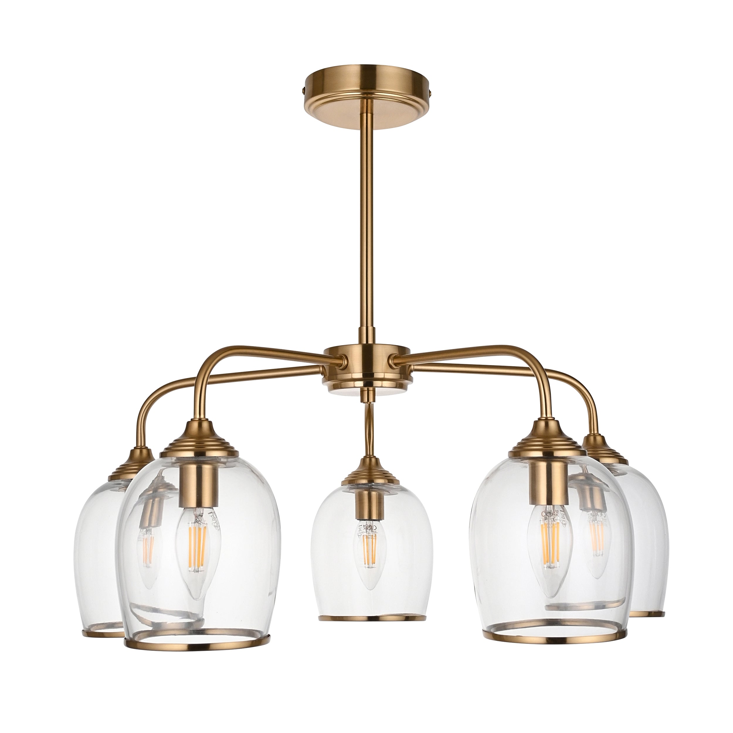 Ashcroft Brass 5 Light Brass Pendant - Clear Glass Shades