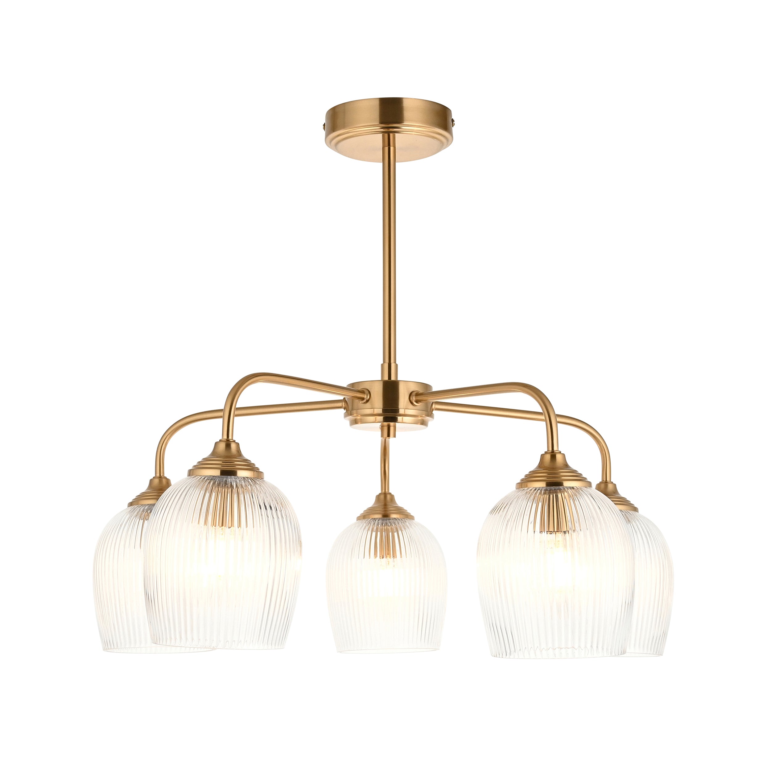 Ashcroft Ribbed 5 Light Glass Shaded Brass Pendant 120619 by Endon Lighting