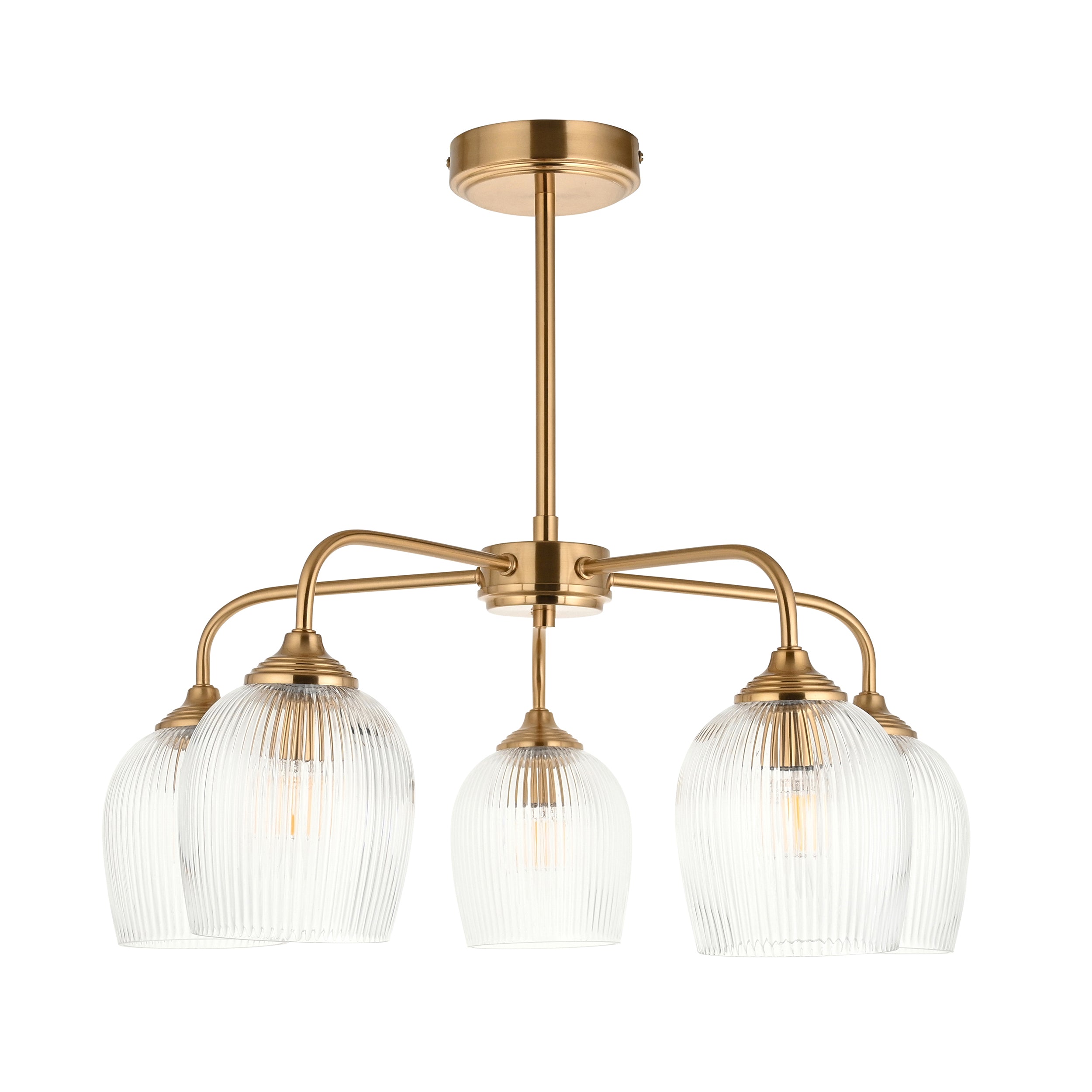 Ashcroft Ribbed 5 Light Glass Shaded Brass Pendant