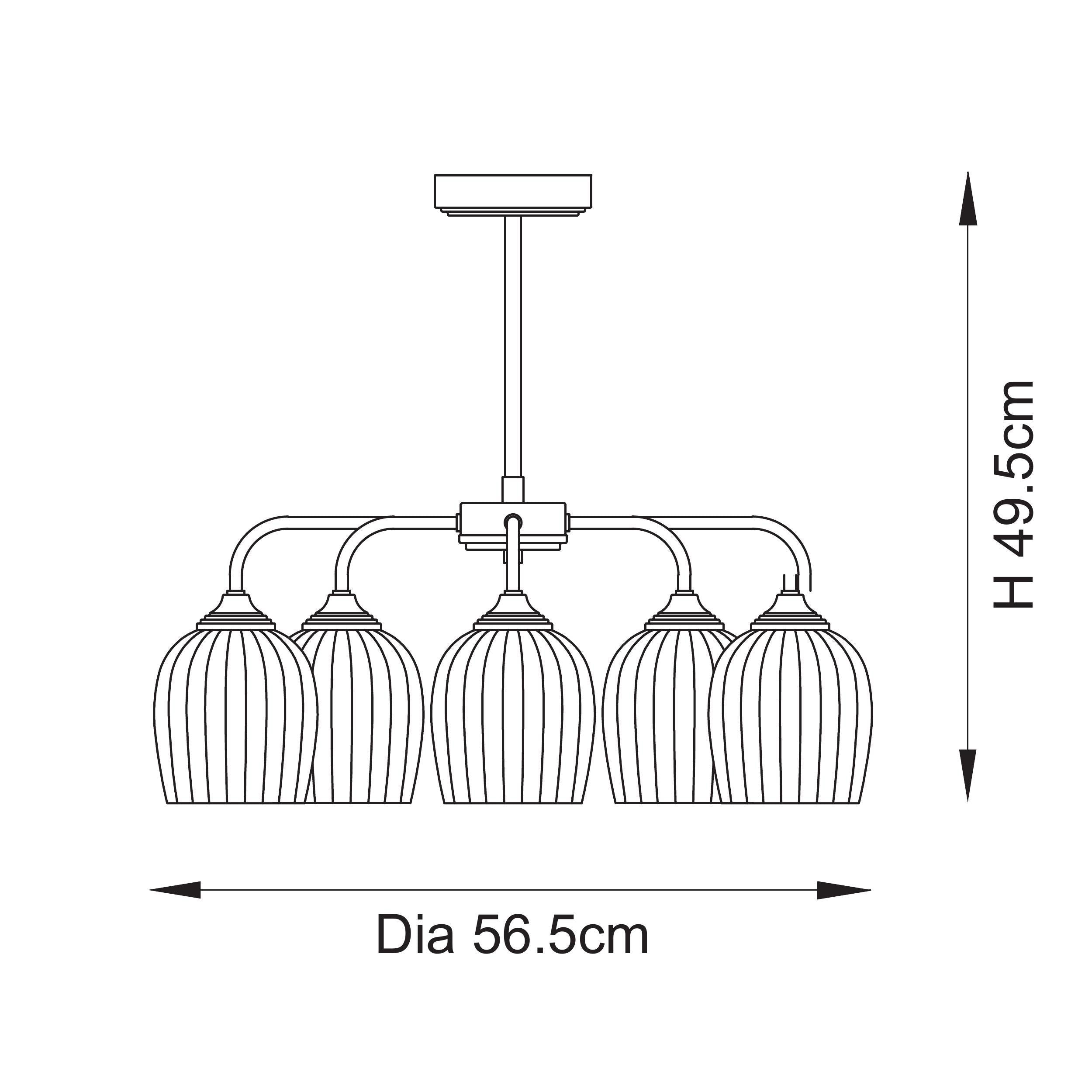 Ashcroft Ribbed 5 Light Glass Shaded Brass Pendant