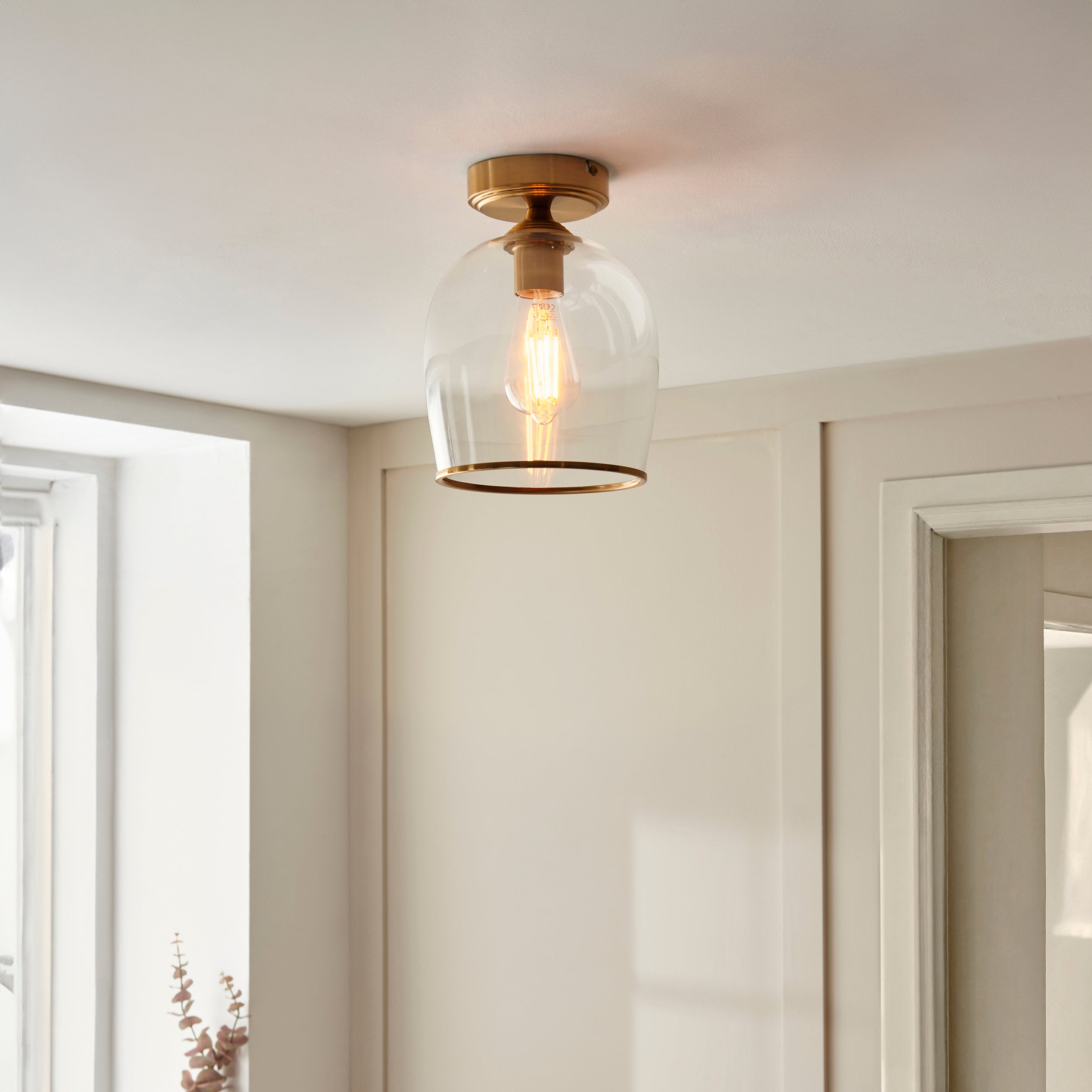 Ashcroft Brass Flush - Clear Glass Shade