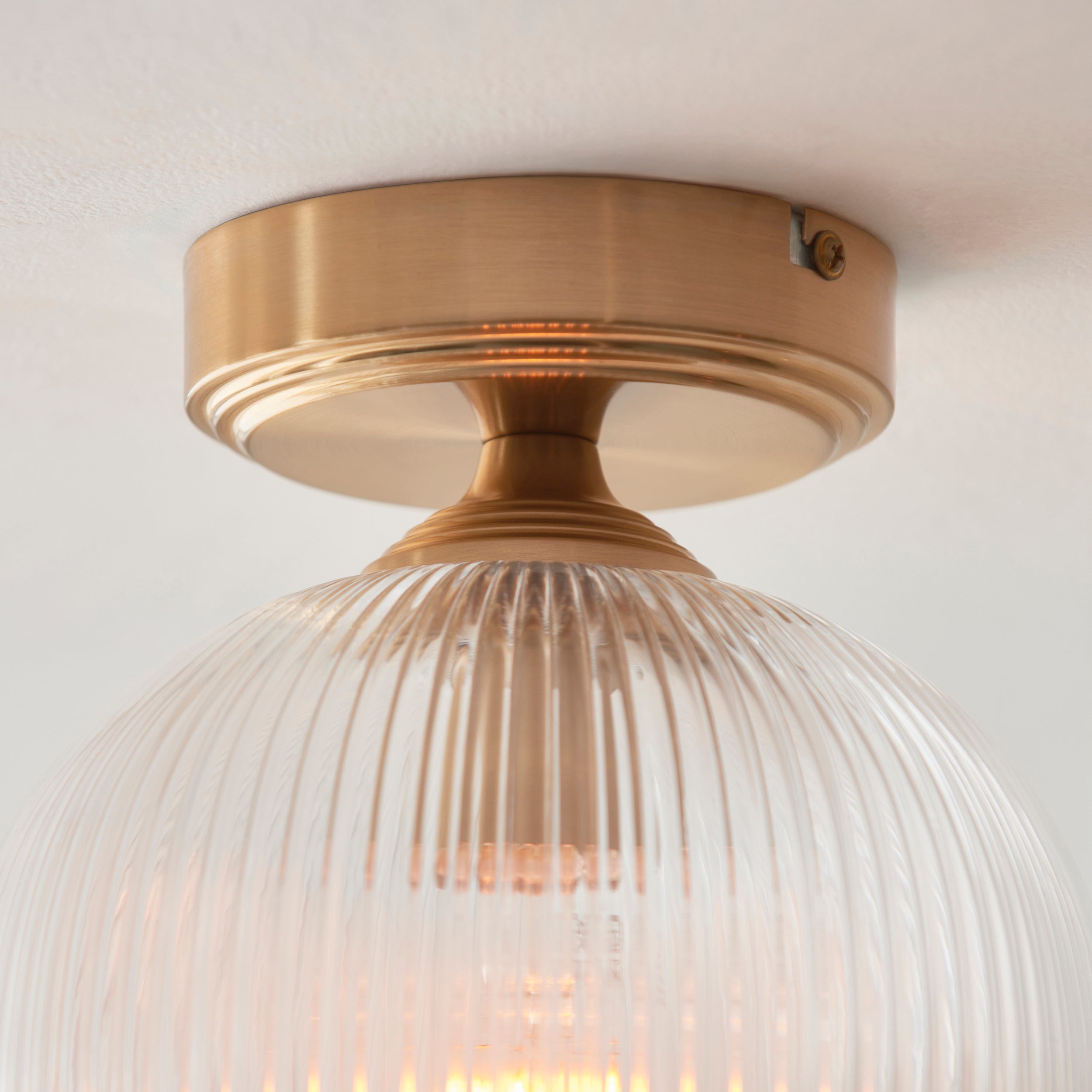 Ashcroft Ribbed Glass Shade & Brass Flush