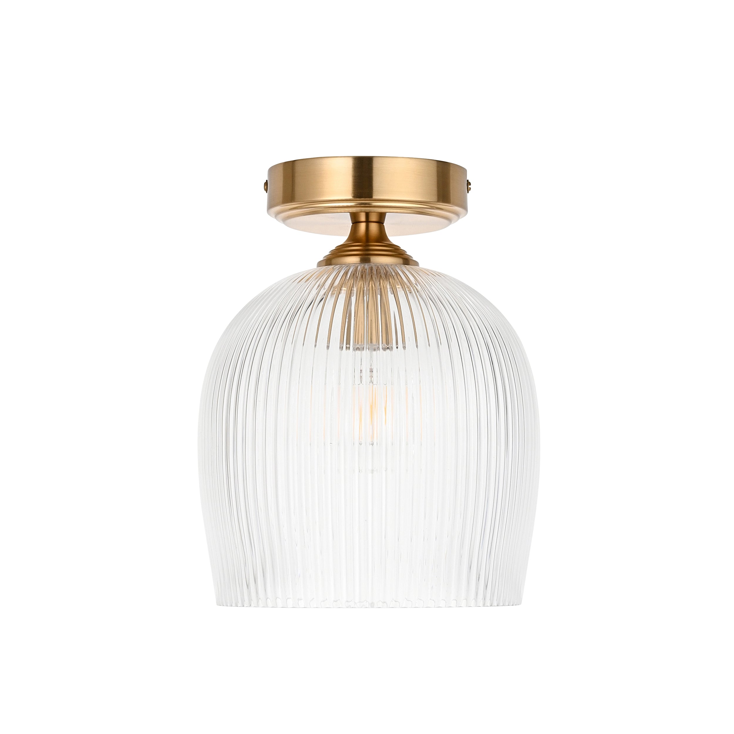 Ashcroft Ribbed Glass Shade & Brass Flush