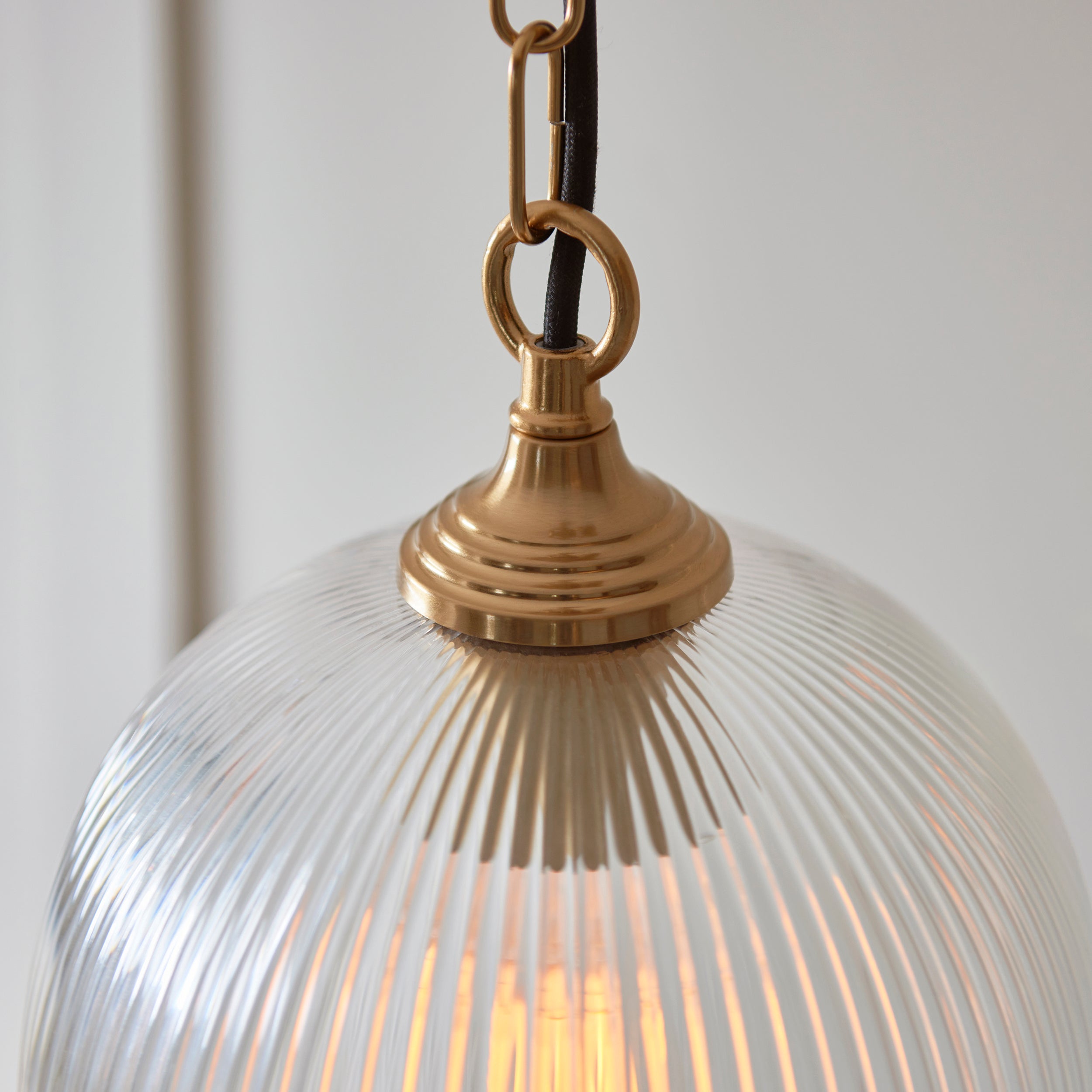 Ashcroft Ribbed Glass Shade Brass Pendant