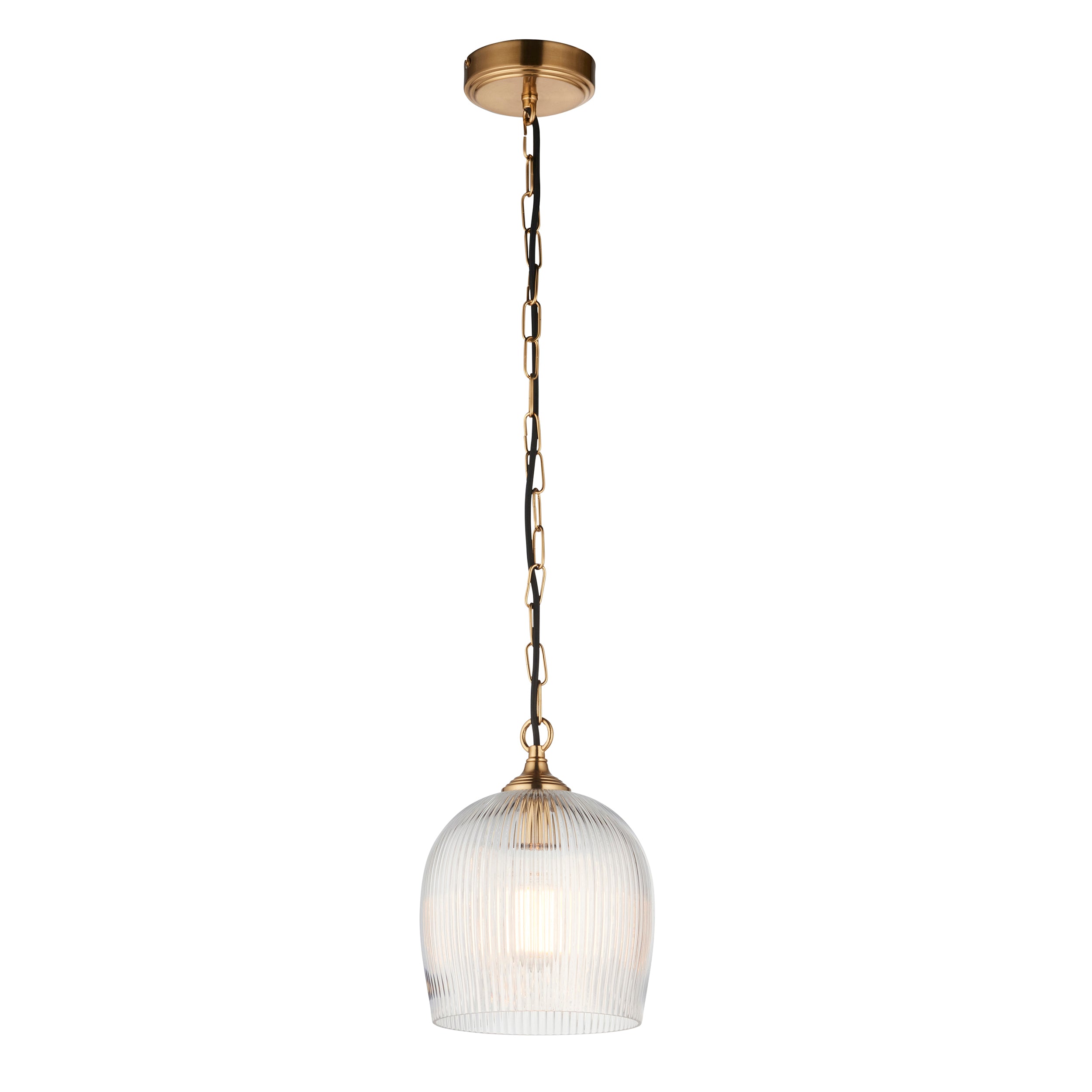 Ashcroft Ribbed Glass Shade Brass Pendant
