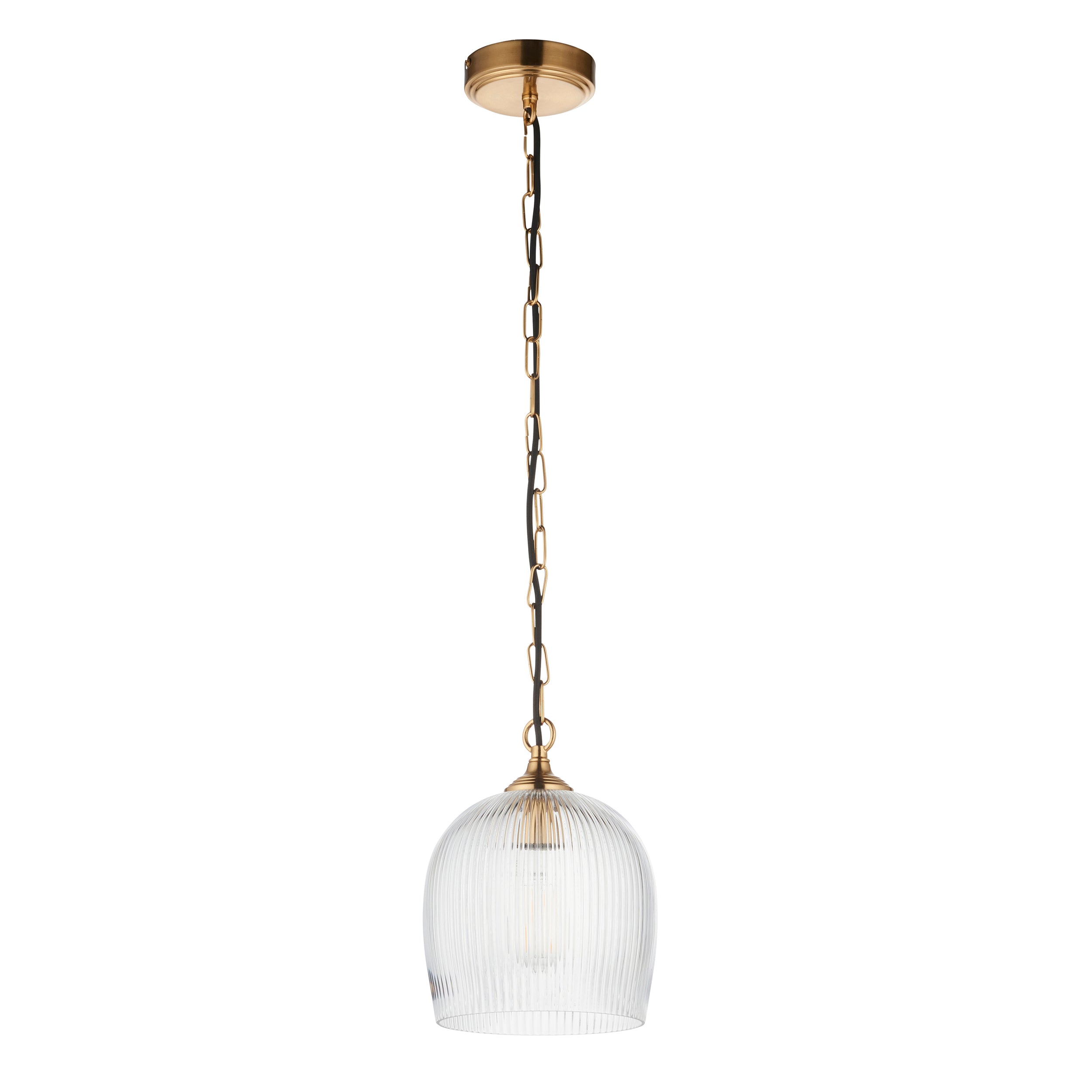 Ashcroft Ribbed Glass Shade Brass Pendant