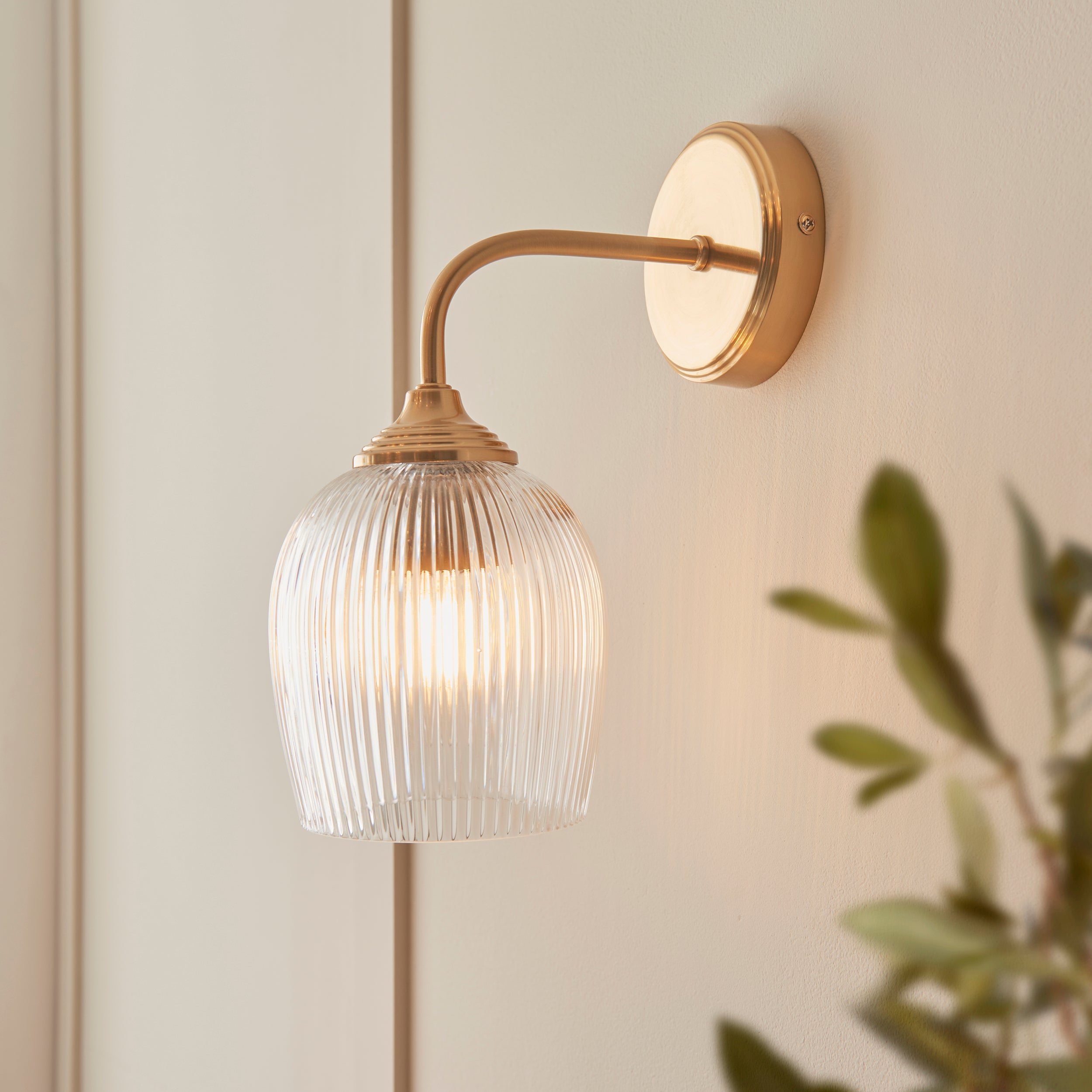 Ashcroft Ribbed Glass Shade & Brass Wall Light
