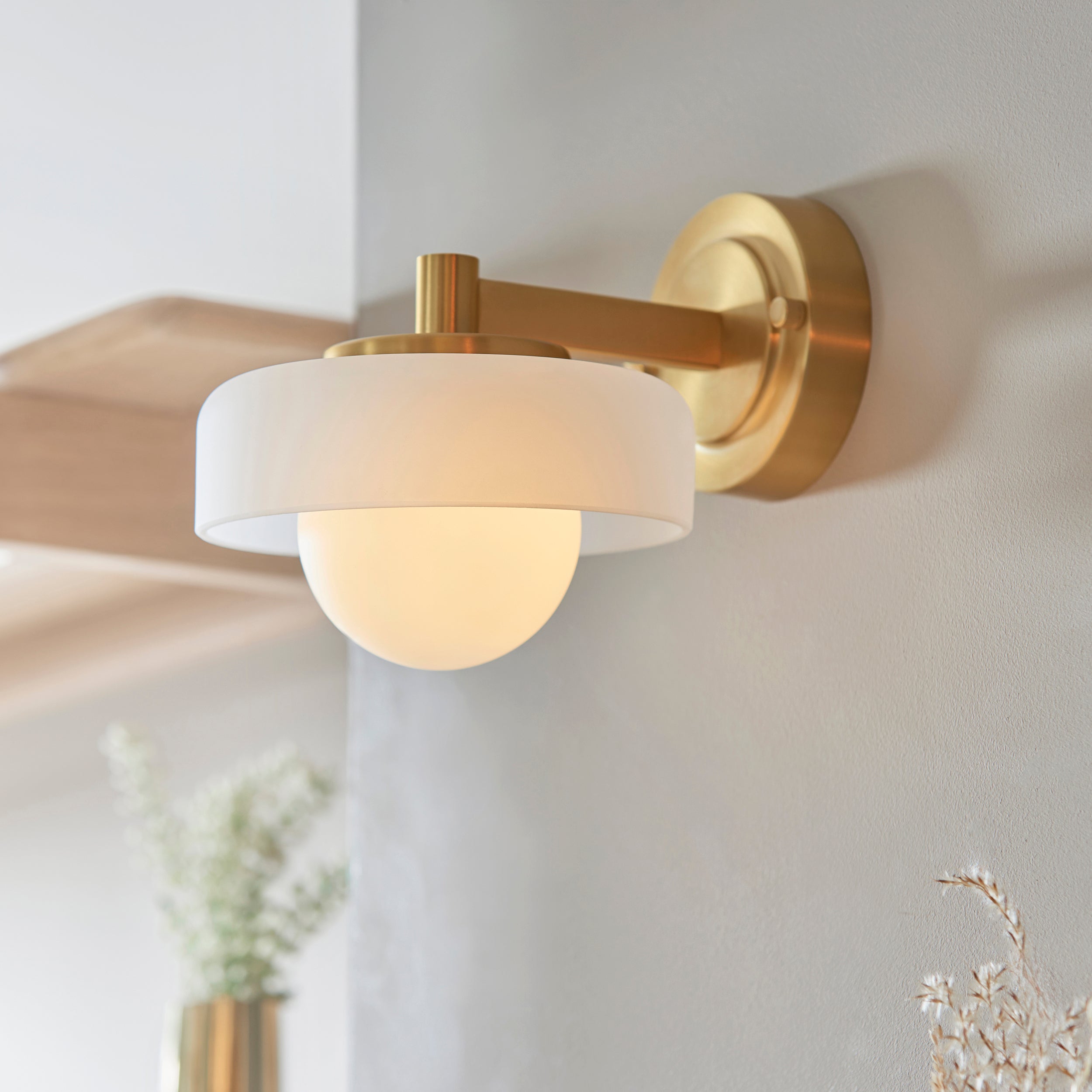 Boss Brass Wall Light - Opal Glass Shade
