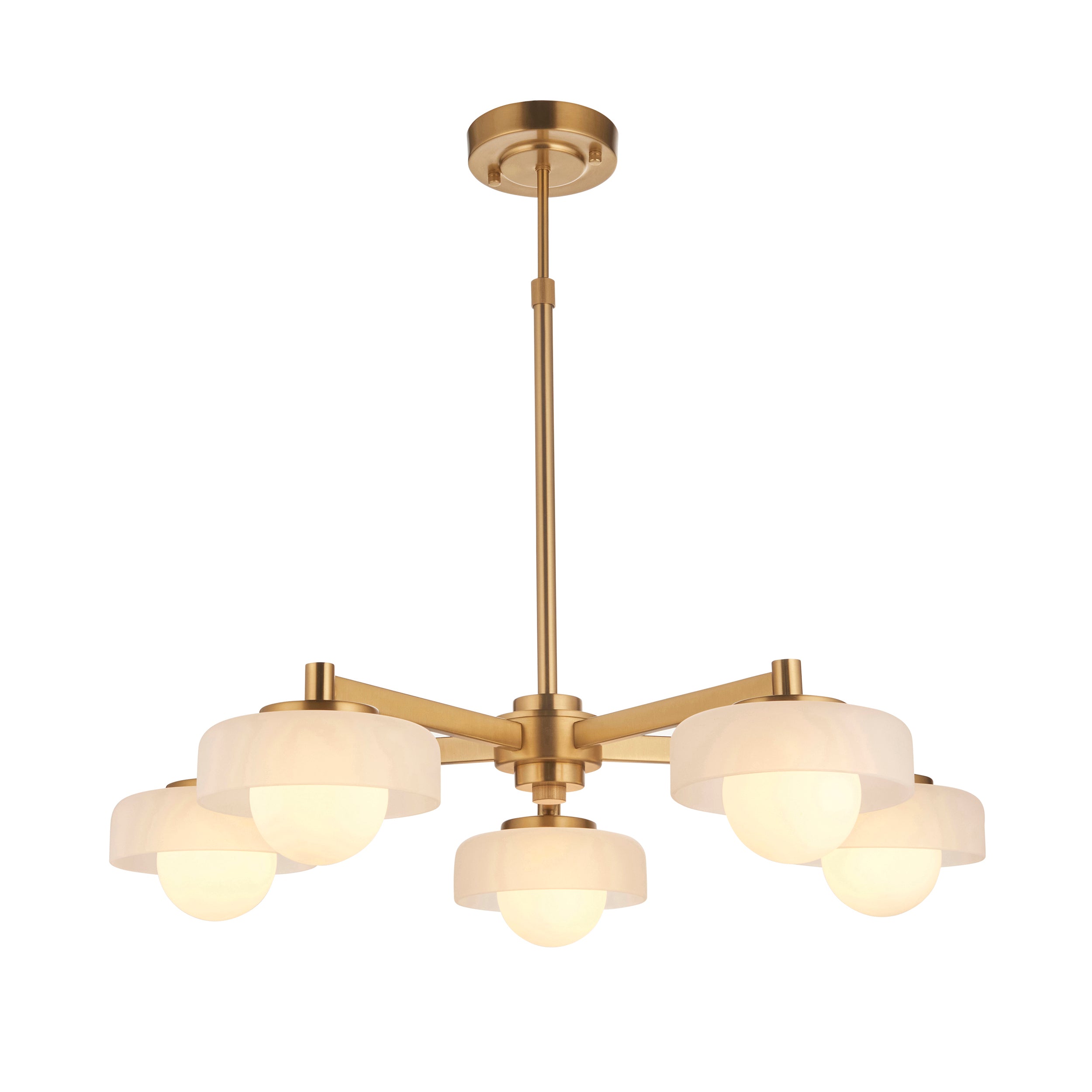Boss 5 Light Brass Pendant With Opal Glass Shades 120632 by Endon Lighting