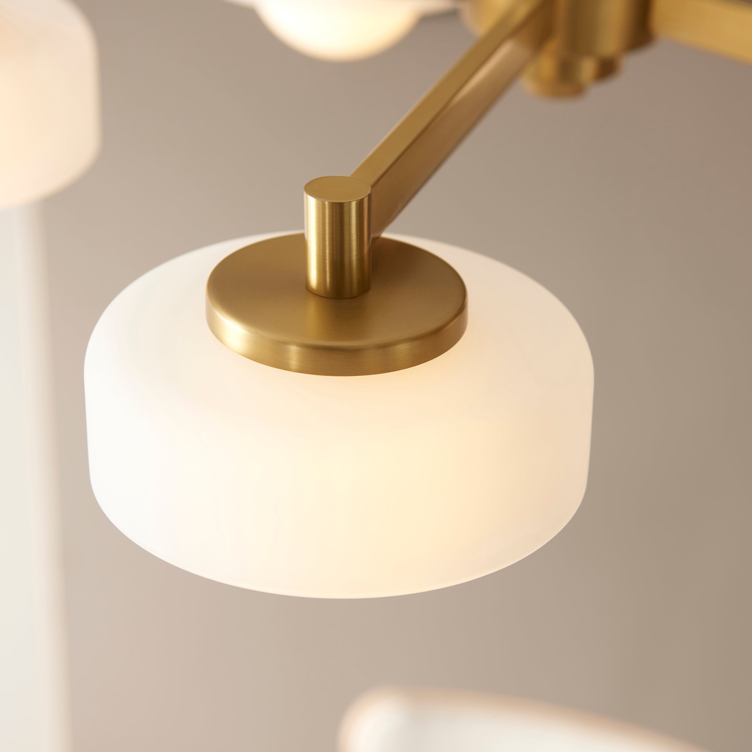 Boss 5 Light Brass Pendant With Opal Glass Shades