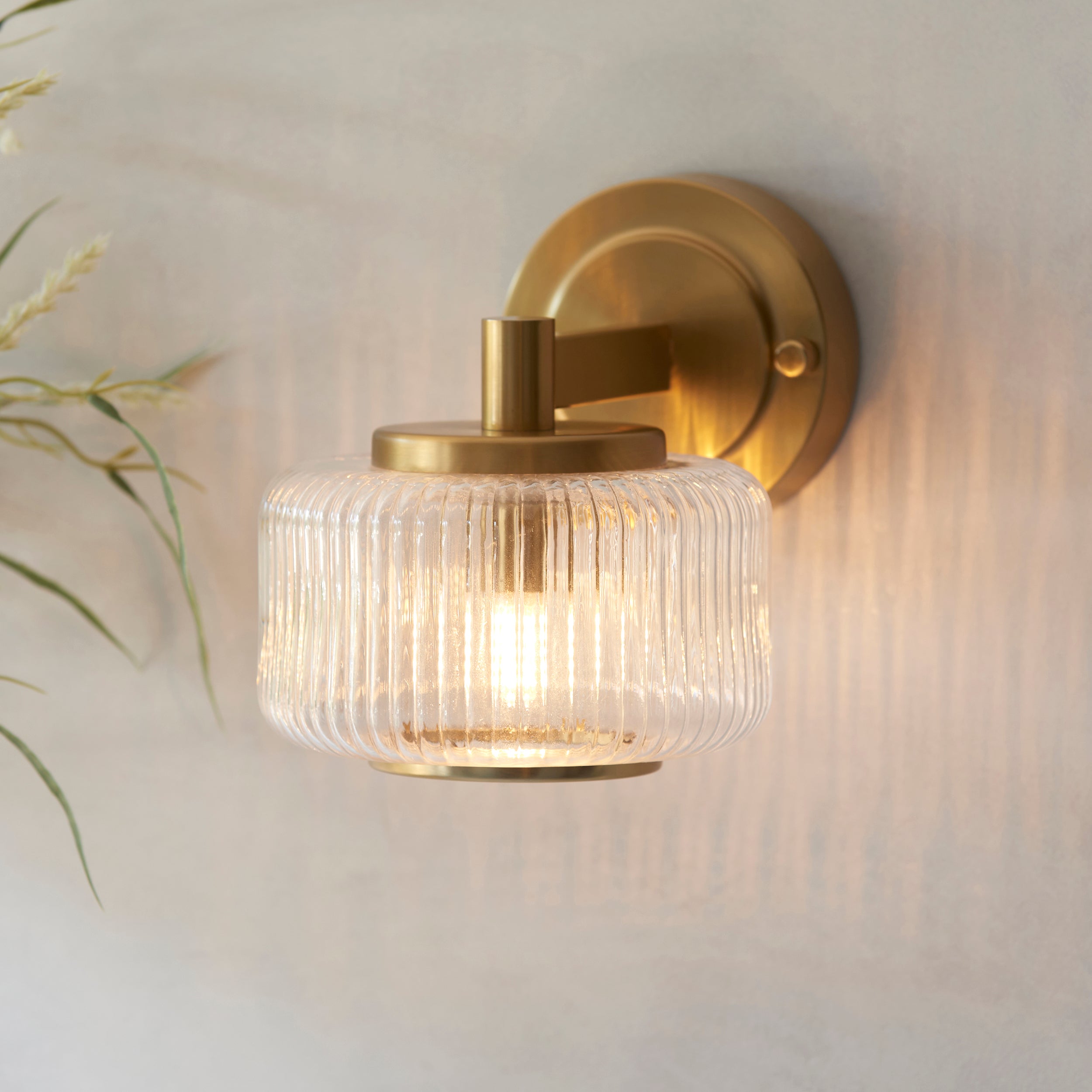 Stamford Brass & Ribbed Glass Shade Wall Light