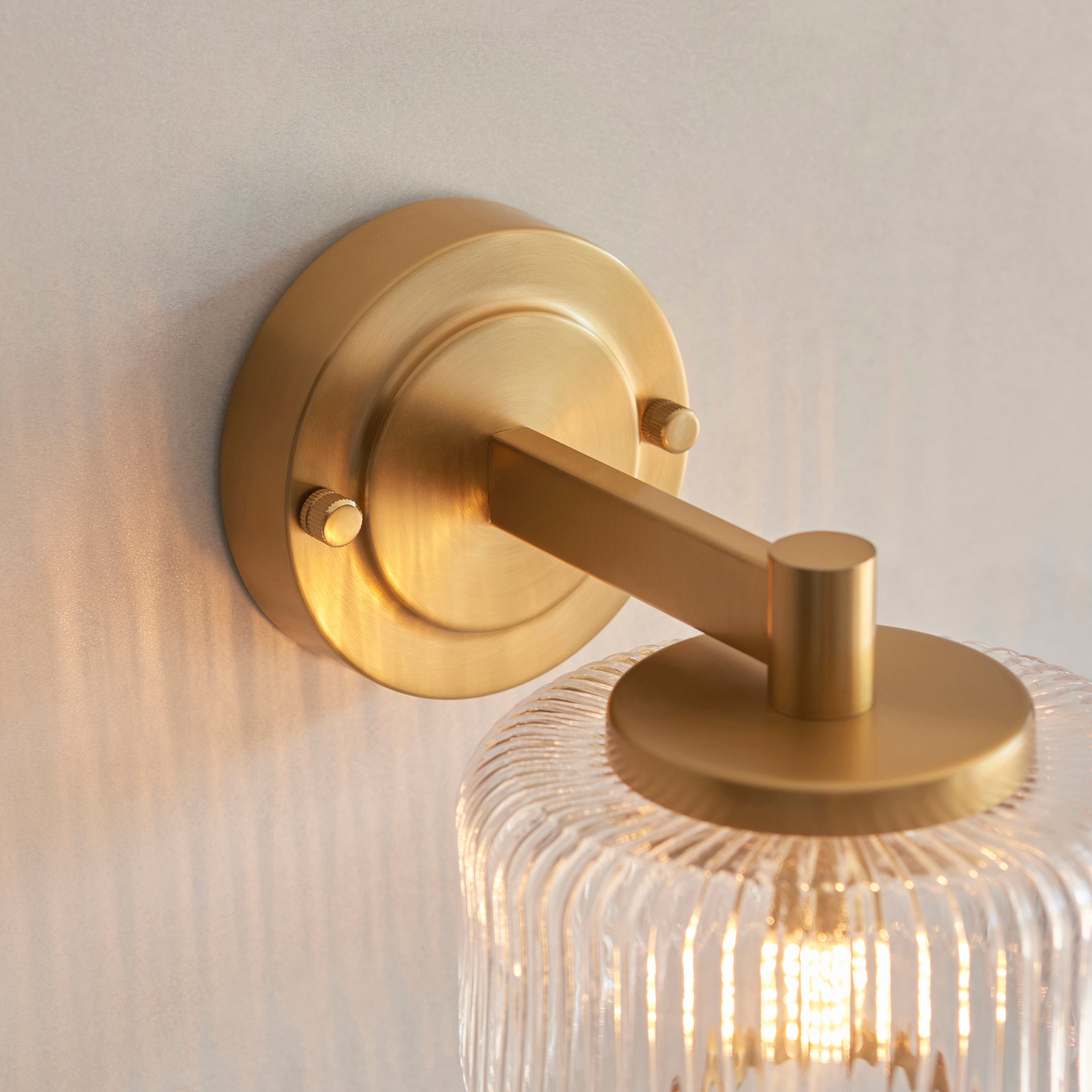 Stamford Brass & Ribbed Glass Shade Wall Light
