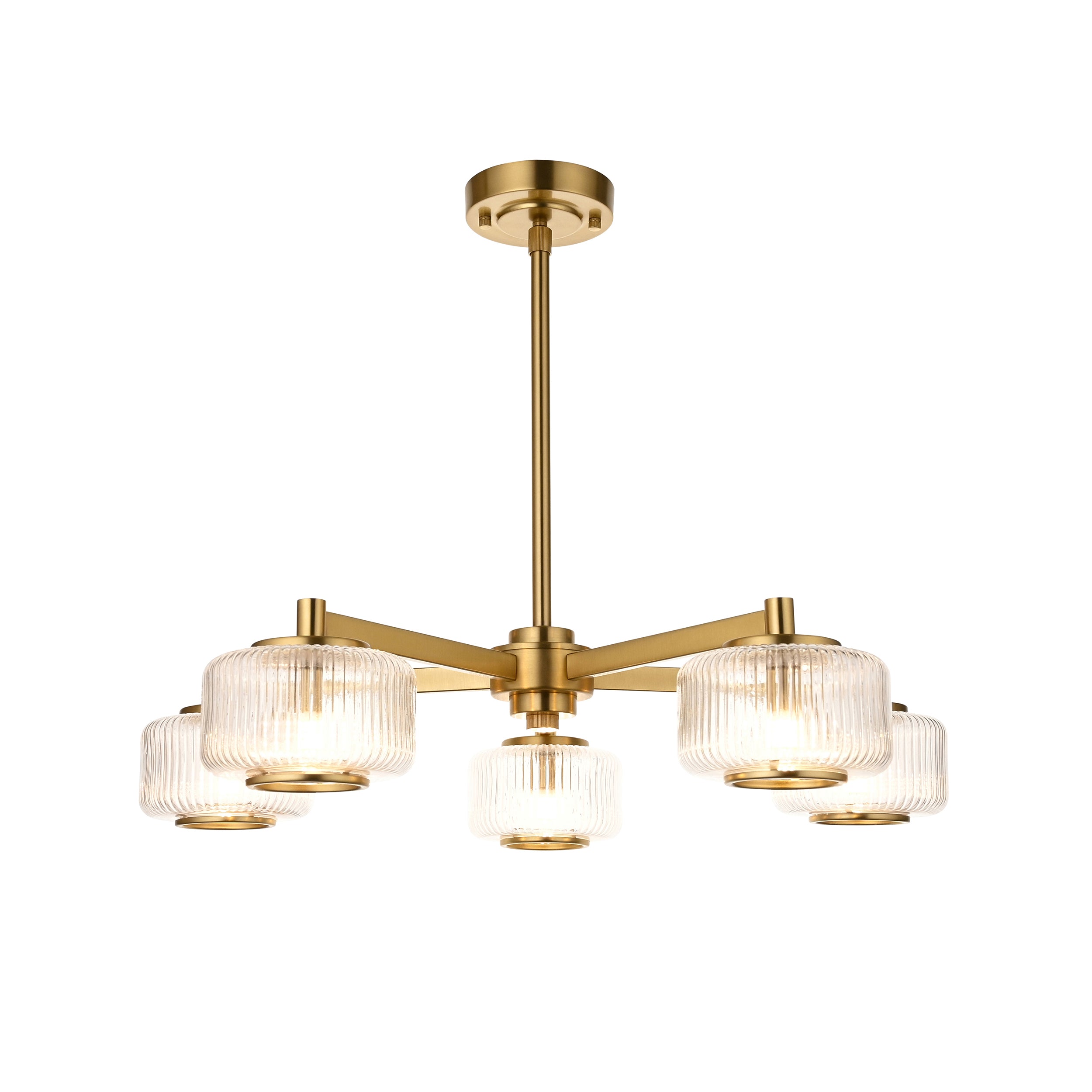 Somerset 5 Light Brass & Ribbed Glass Pendant 120635 by Endon Lighting