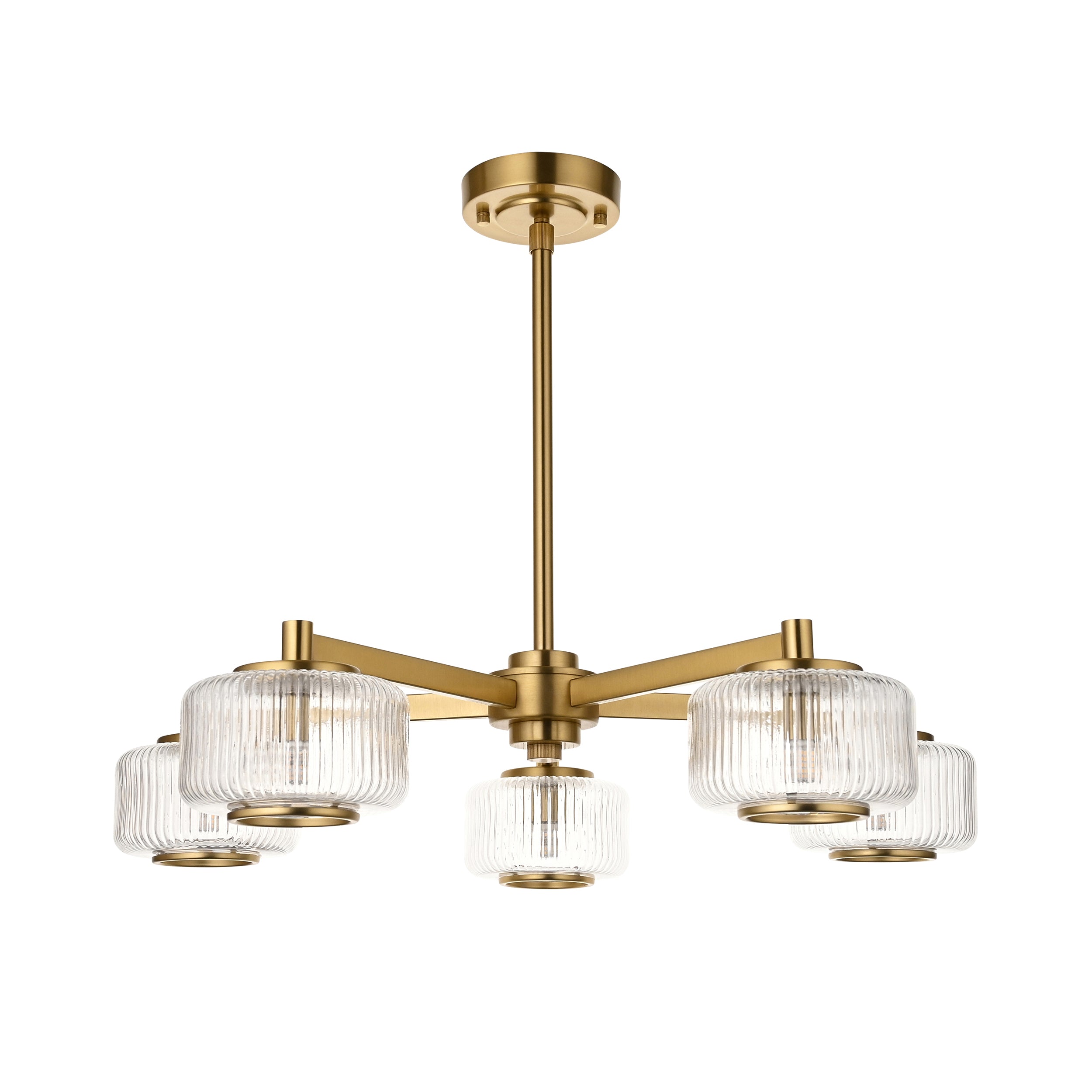 Stamford 5 Light Brass & Ribbed Glass Pendant