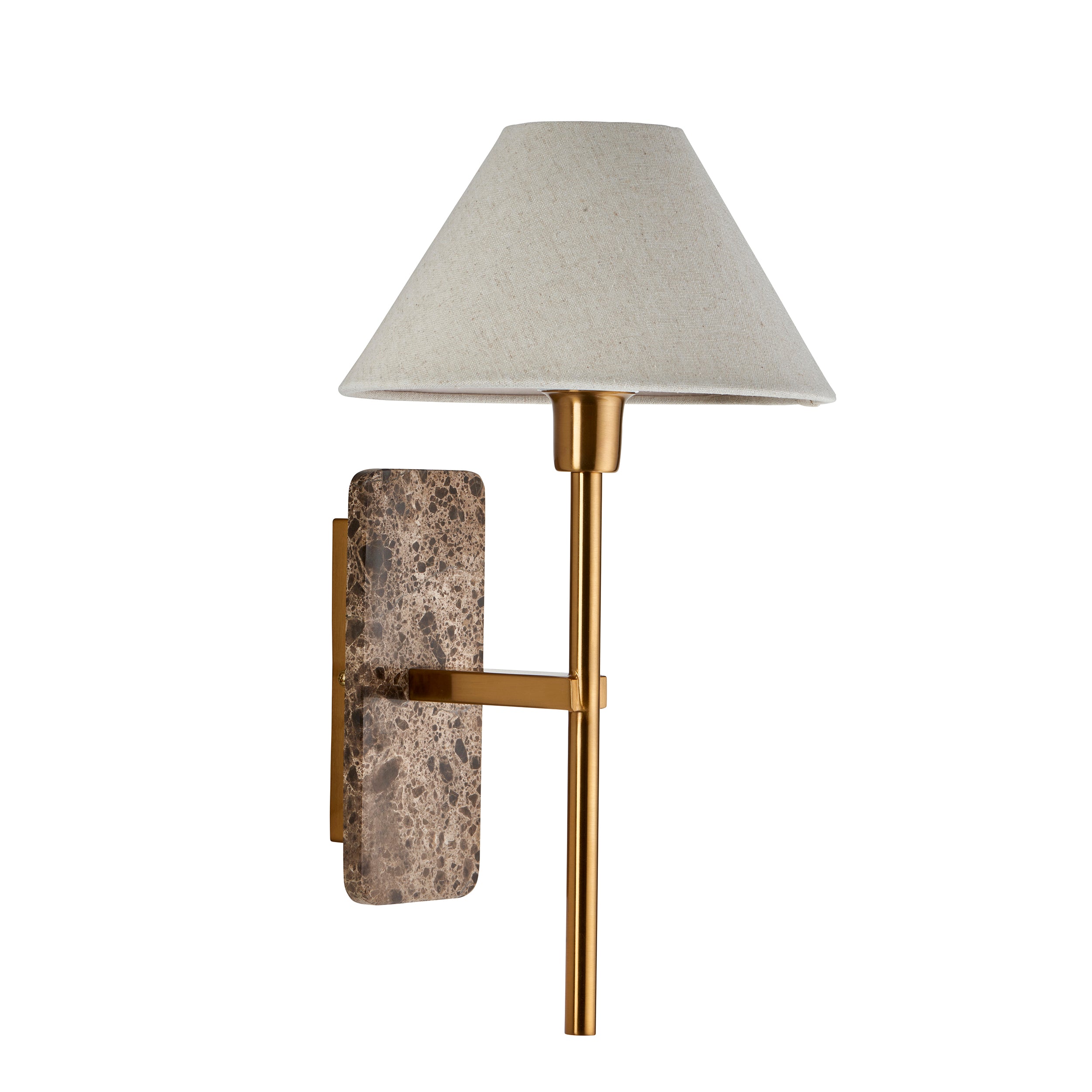 Faro Emperador Marble & Brass Wall Light - Faux Linen Shade