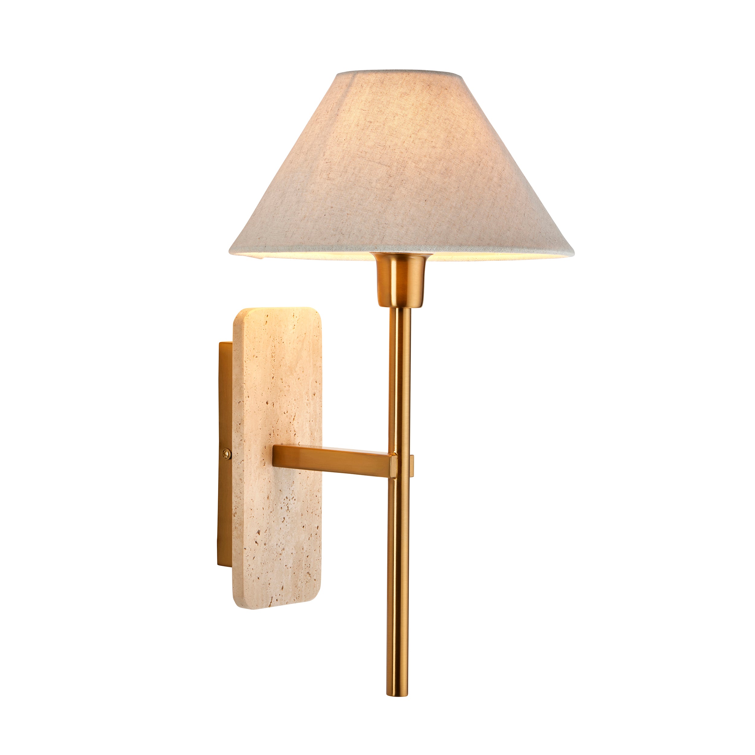 Faro Travertine Stone & Brass Wall Light - Faux Linen Shade 120637 by Endon Lighting