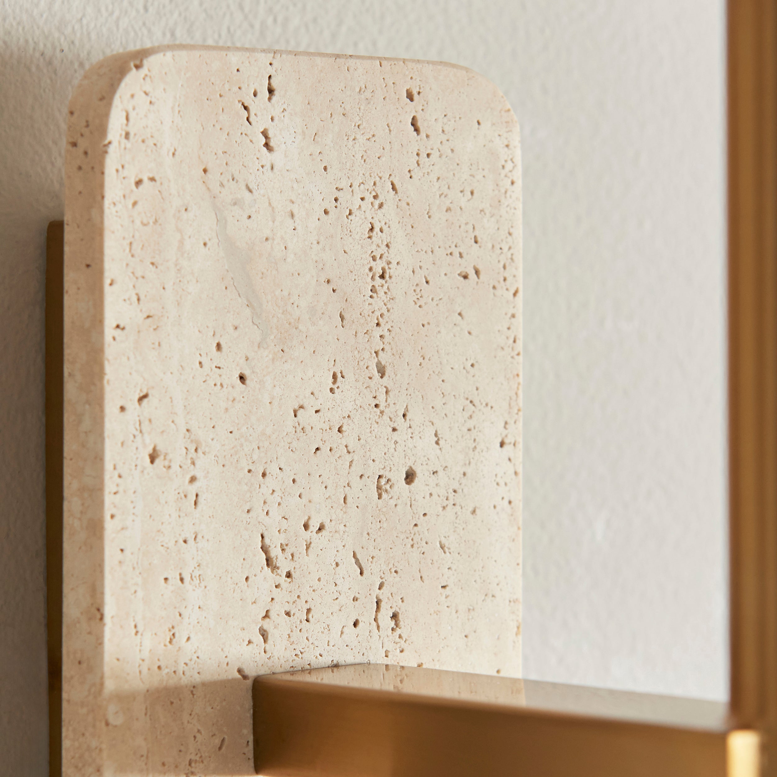 Faro Travertine Stone & Brass Wall Light - Faux Linen Shade
