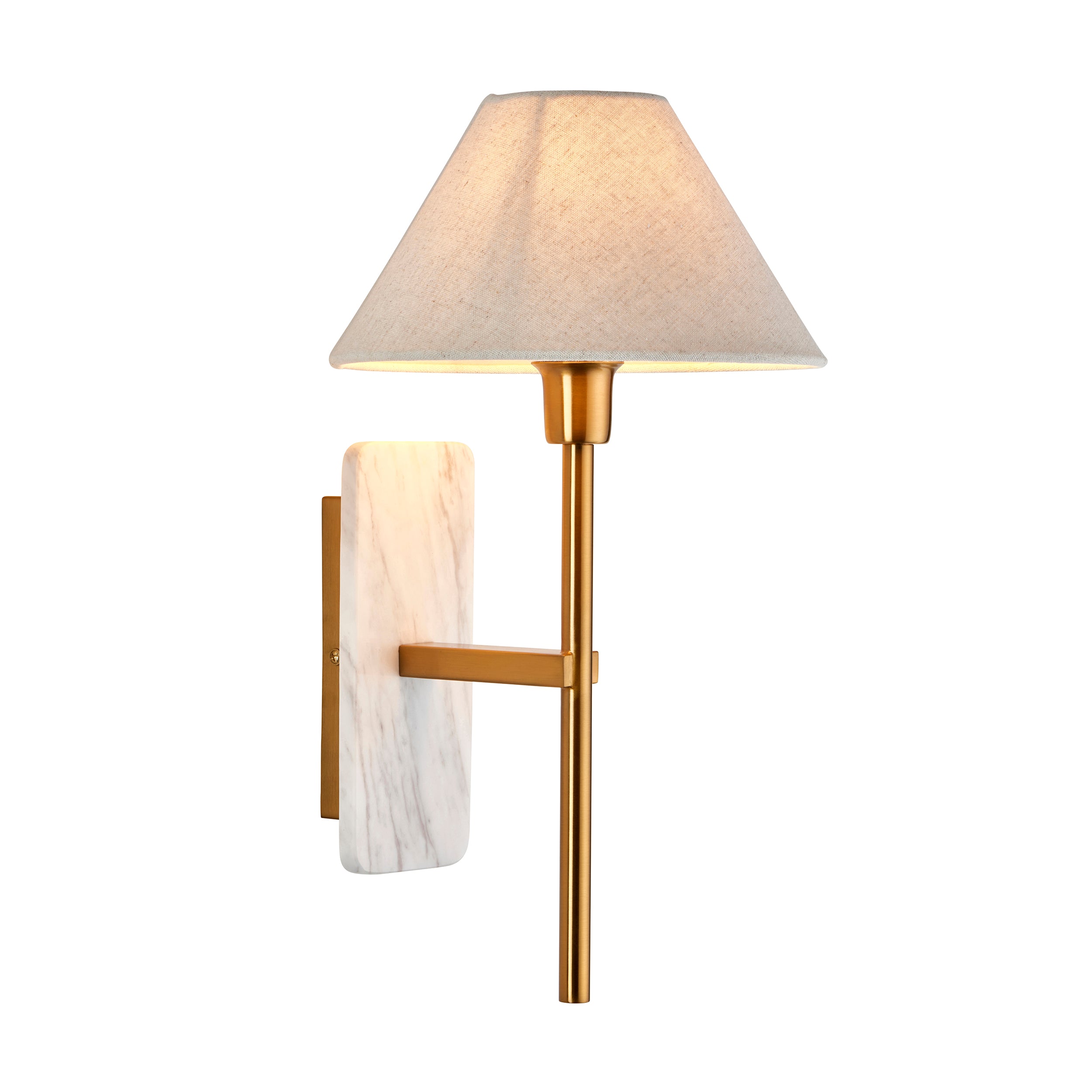 Faro White Voakas Marble & Brass Wall Light - Faux Linen Shade 120638 by Endon Lighting