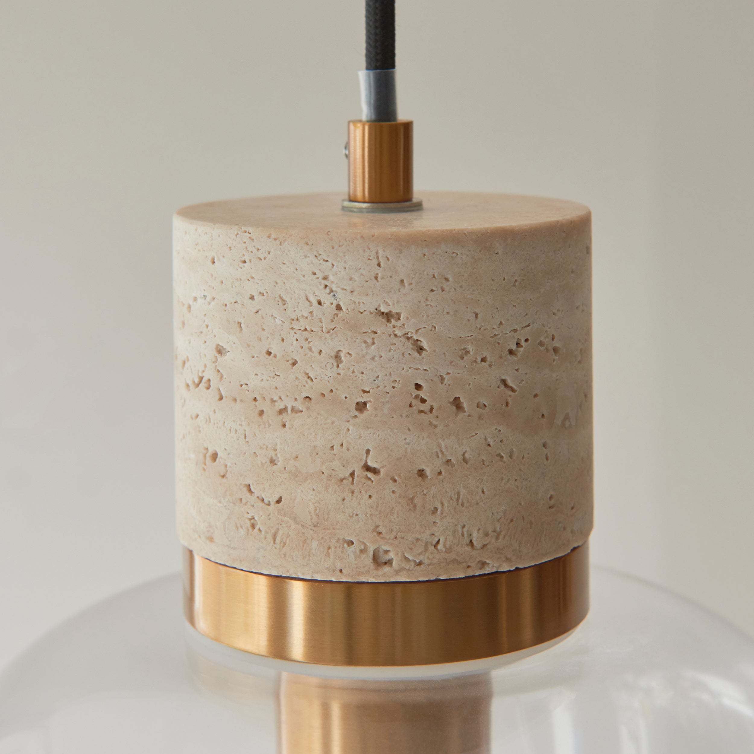 Travi Travertine Stone & Brass Pendant - Glass Shade