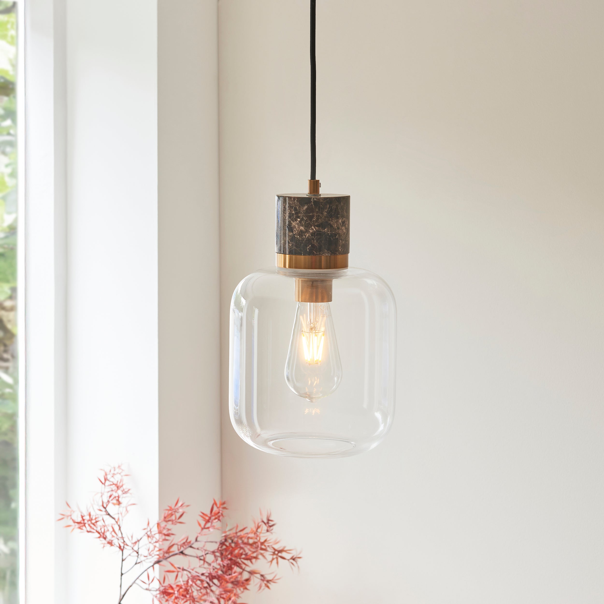 Travi Emperador Mable & Brass Pendant - Glass Shade