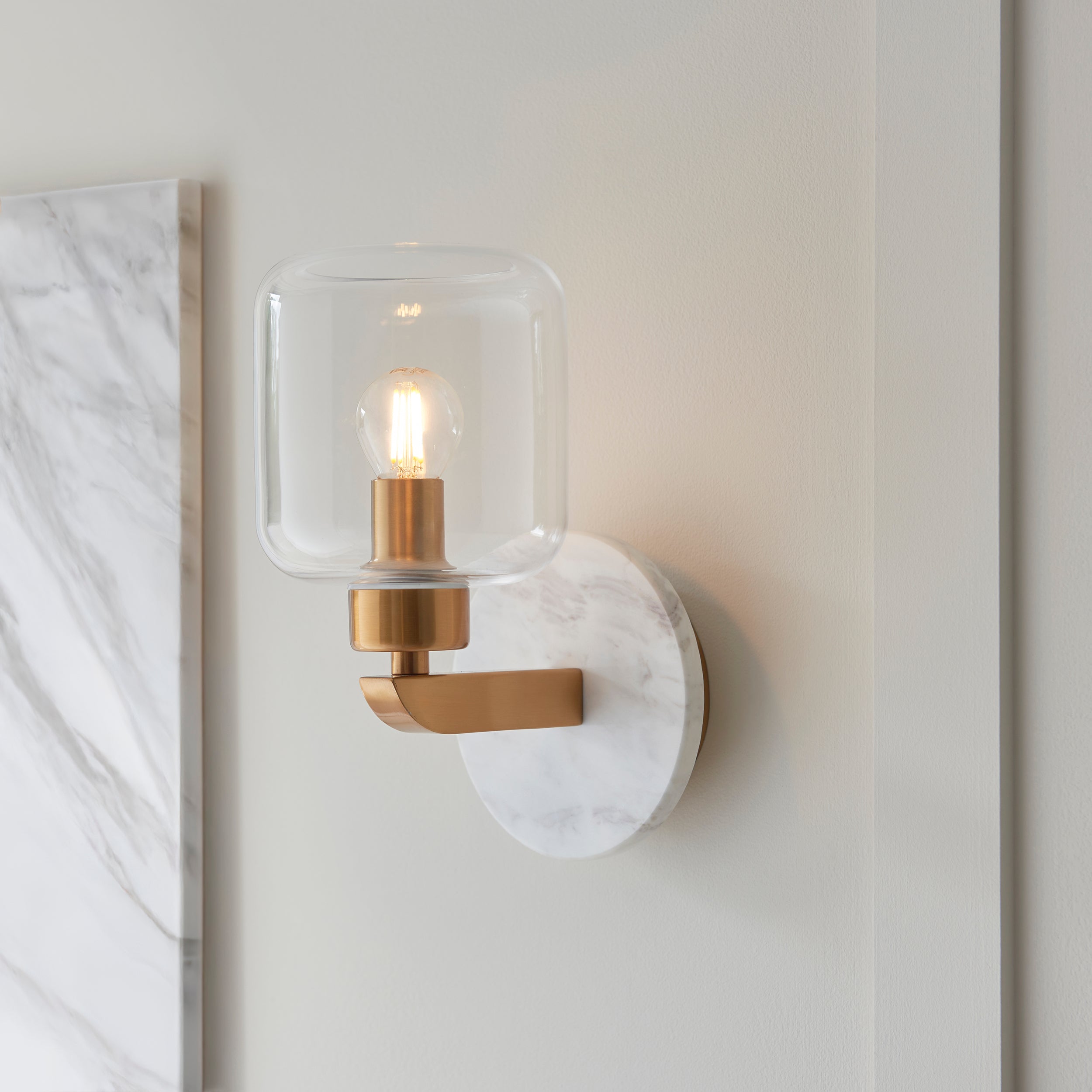 Travi Volakas Marble & Brass Wall Light - Glass Shade