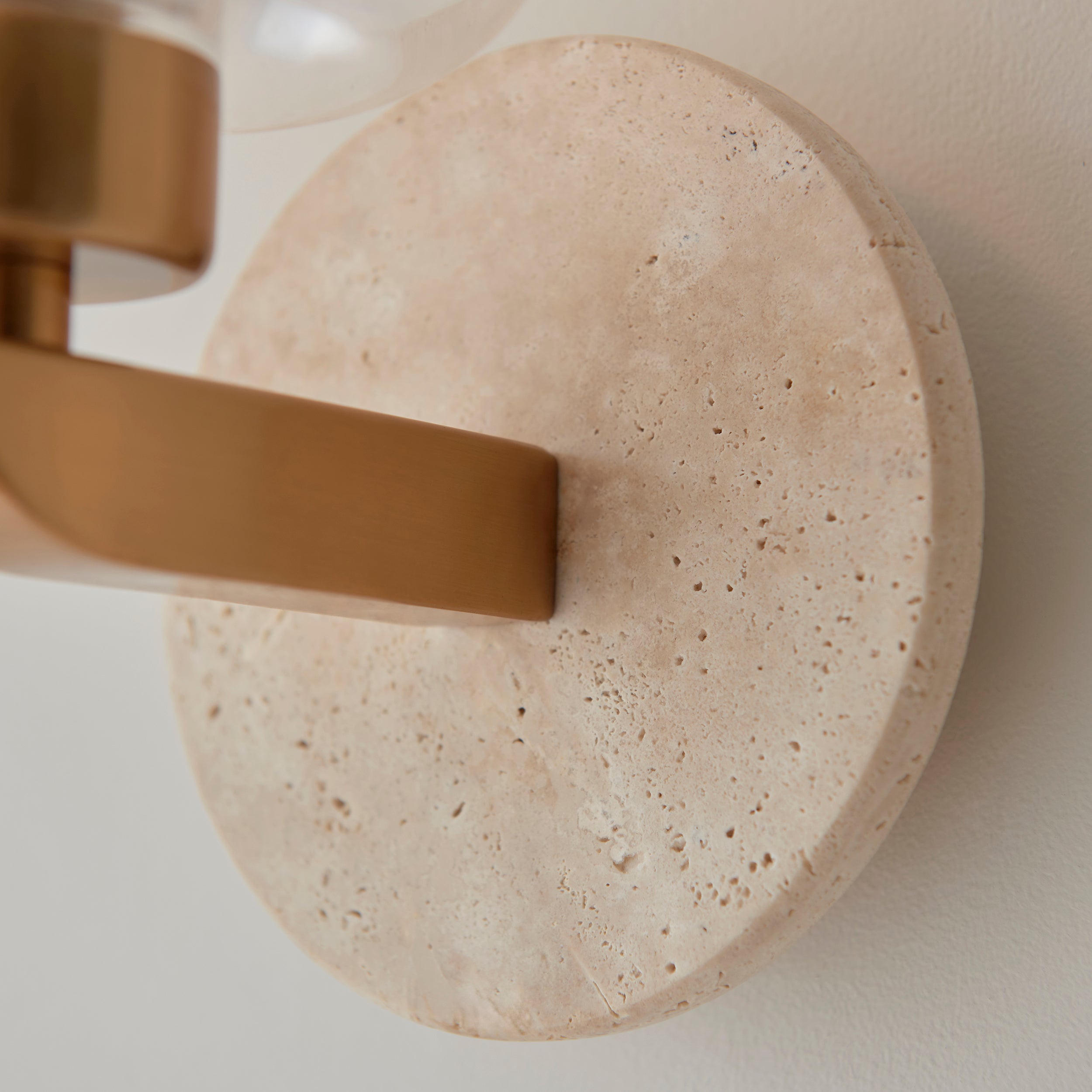 Travi Travertine Stone & Brass Wall Light - Glass Shade