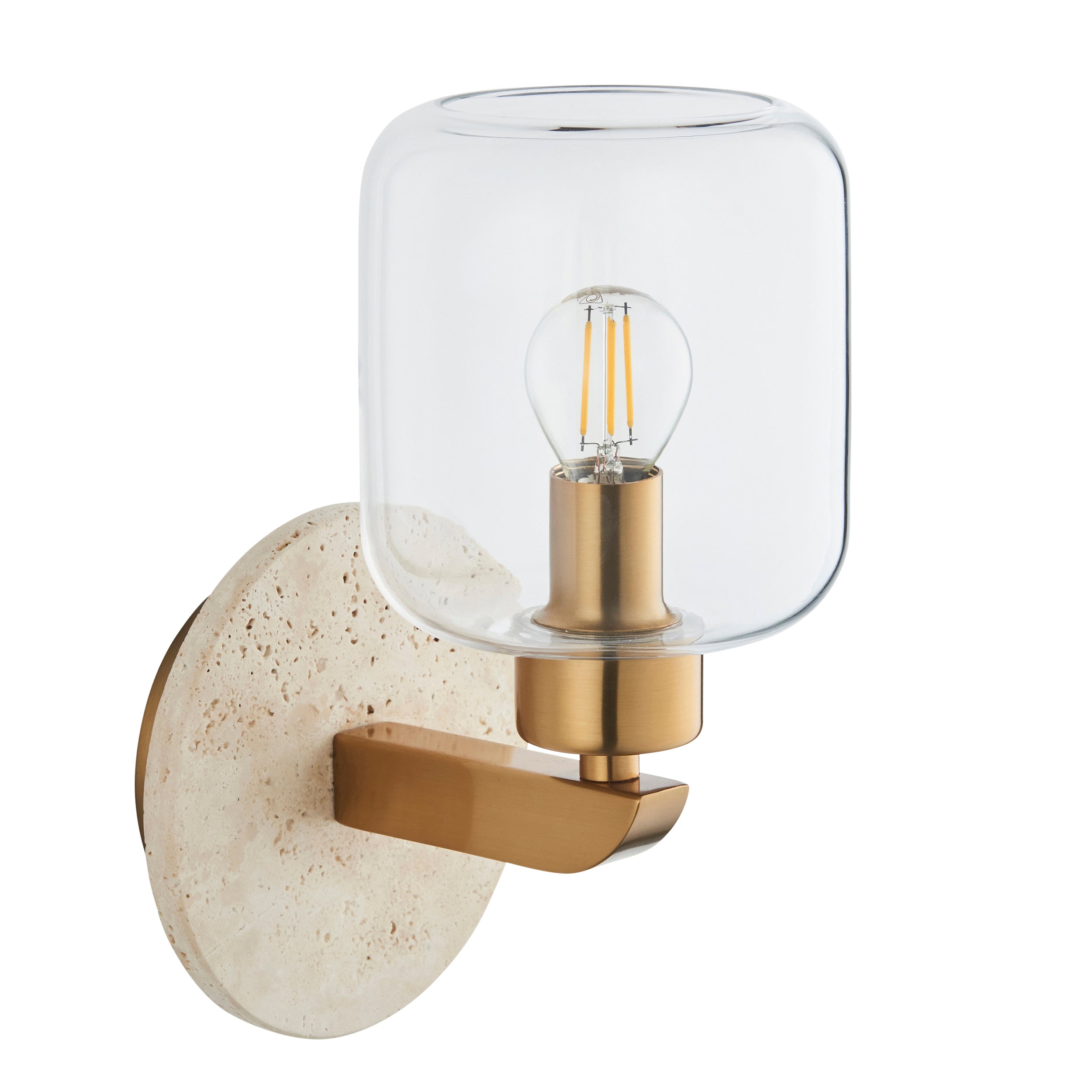 Travi Travertine Stone & Brass Wall Light - Glass Shade
