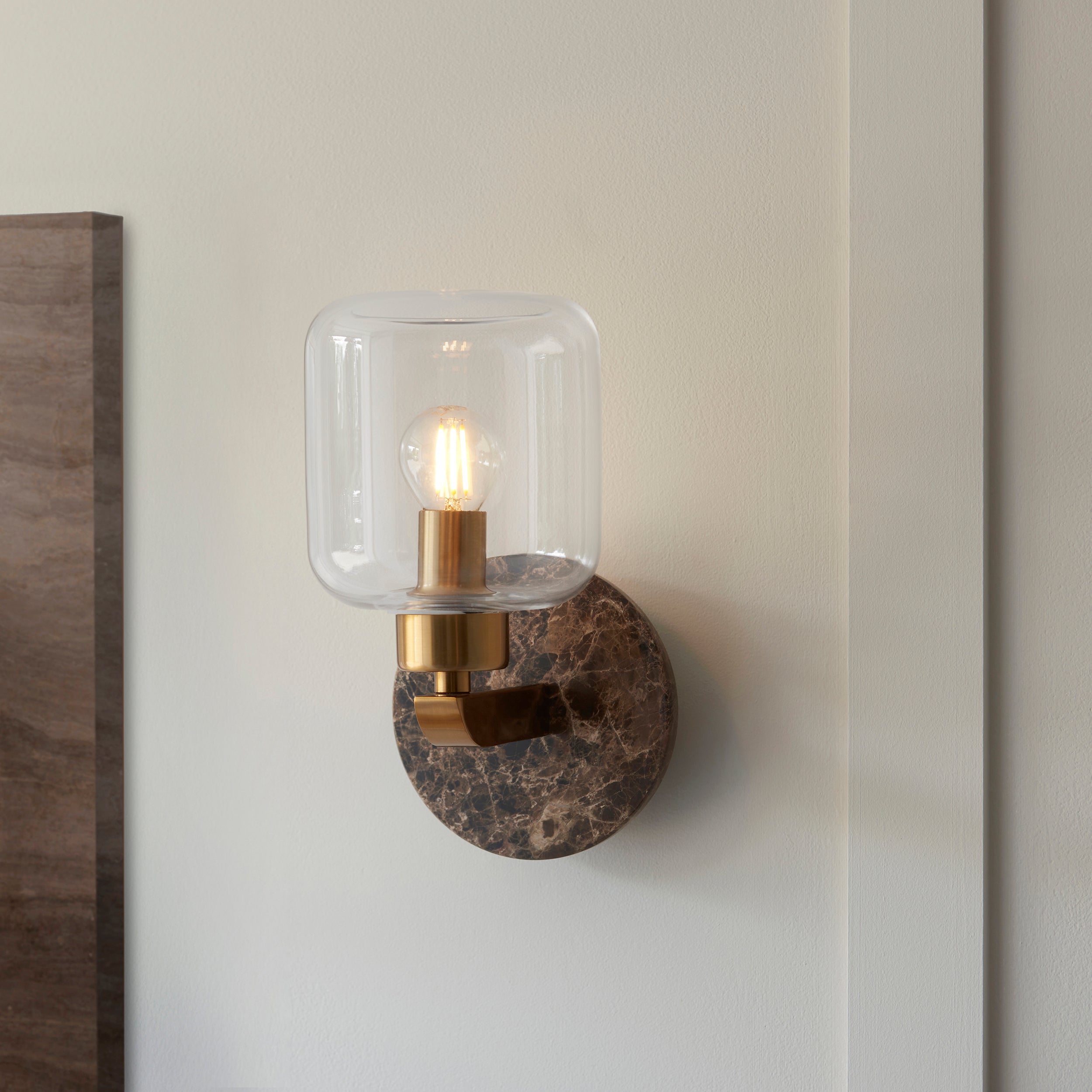 Travi Emperador Marble & Brass Wall Light - Glass Shade