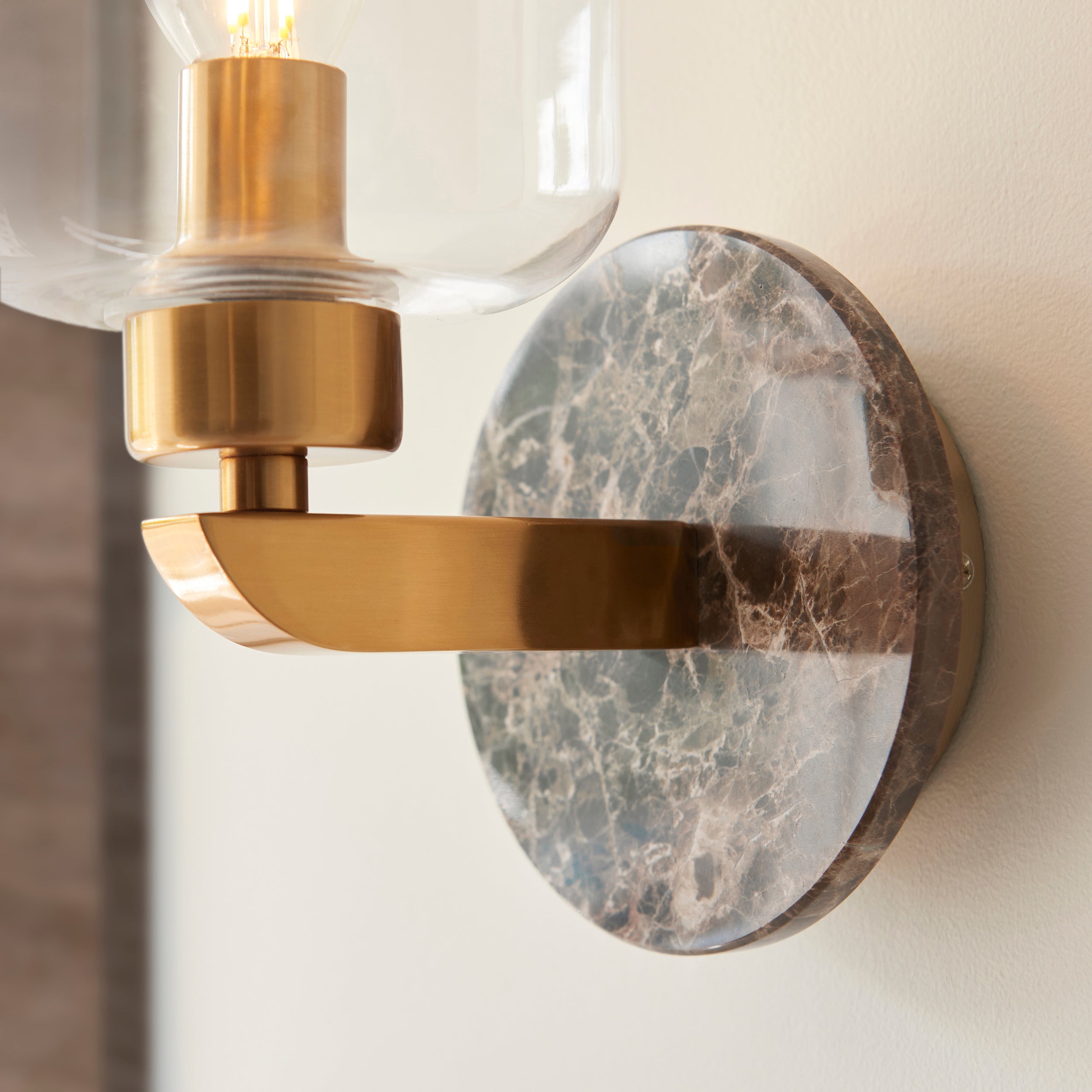 Travi Emperador Marble & Brass Wall Light - Glass Shade