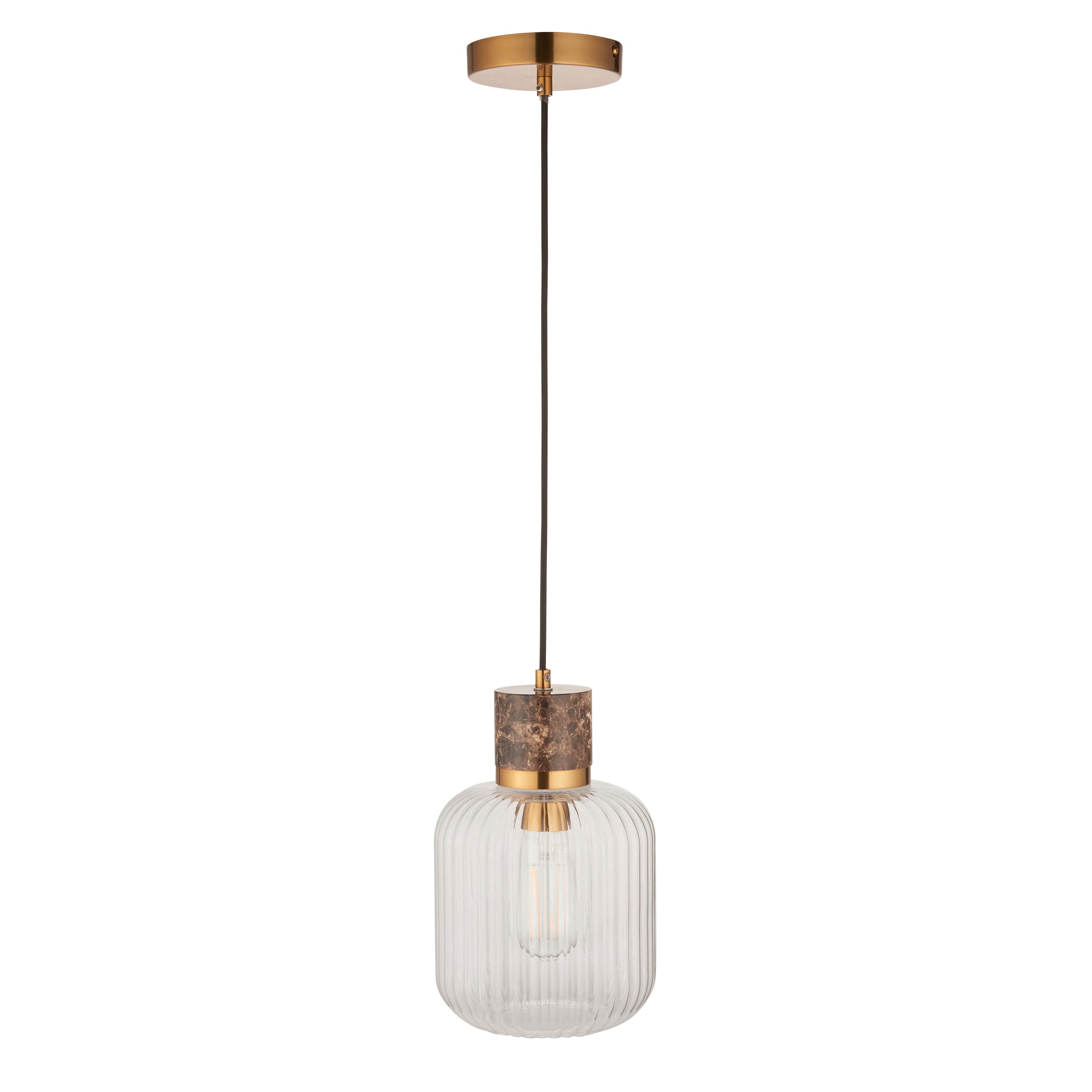 Travi Emperador Mable & Brass Pendant - Glass Ribbed Shade