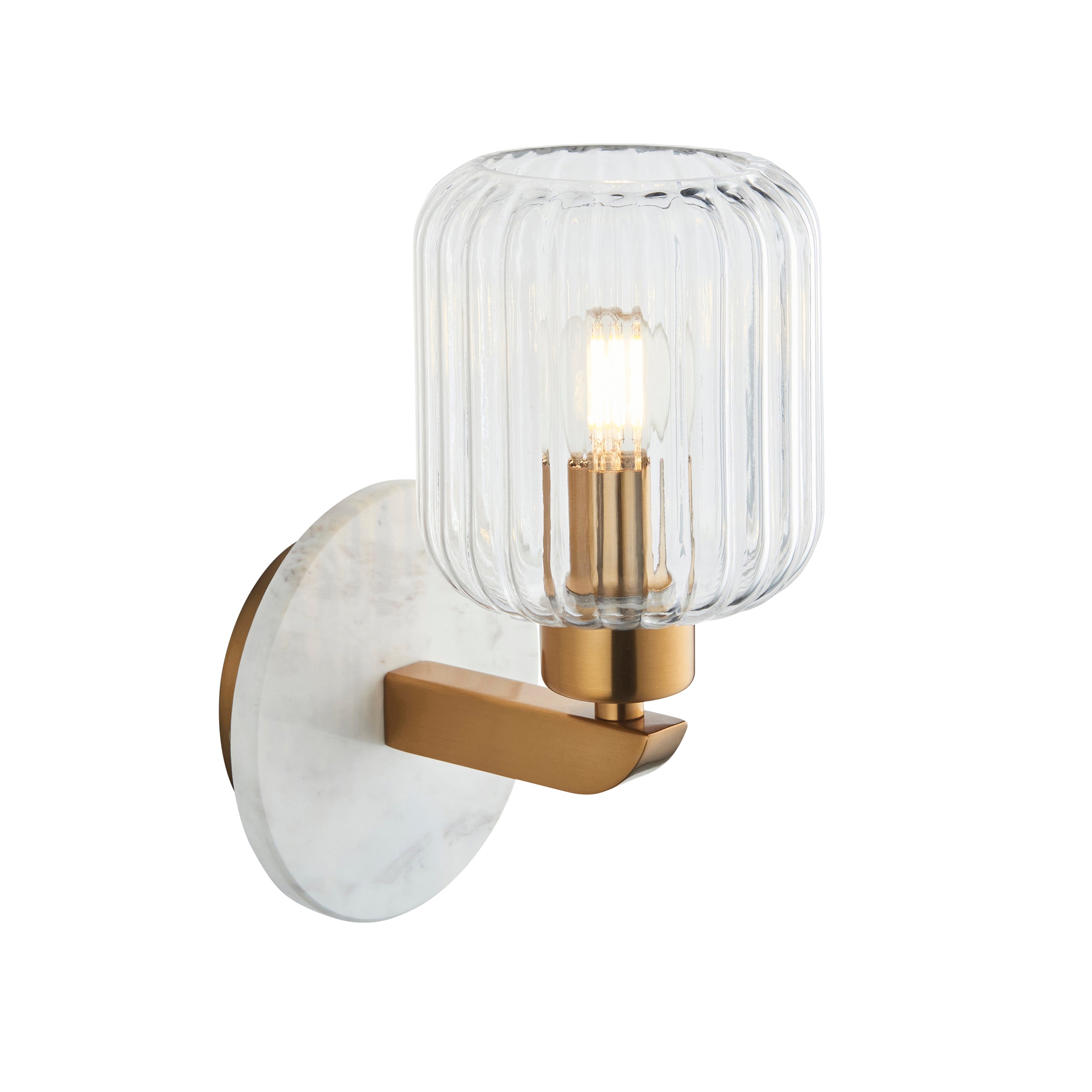 Travi Volakas Marble & Brass Wall Light - Glass Ribbed Shade 120666 by Endon Lighting