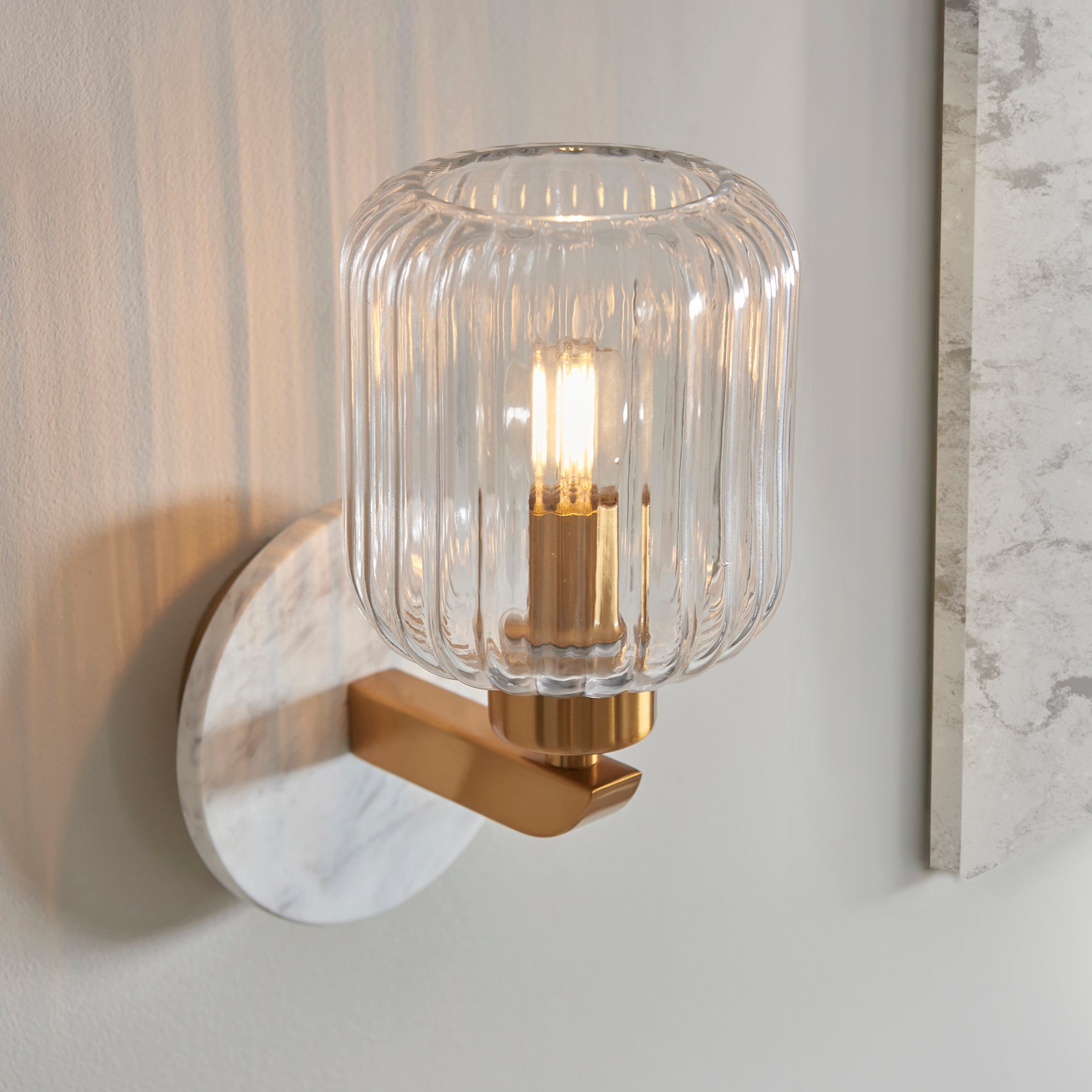 Travi Volakas Marble & Brass Wall Light - Glass Ribbed Shade