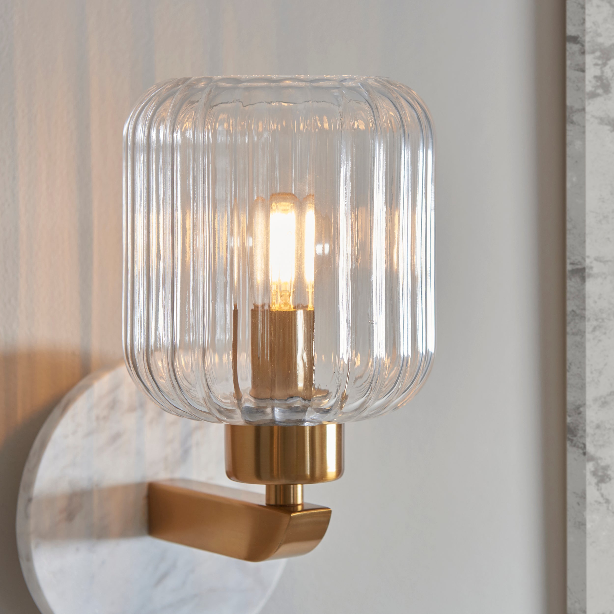 Travi Volakas Marble & Brass Wall Light - Glass Ribbed Shade