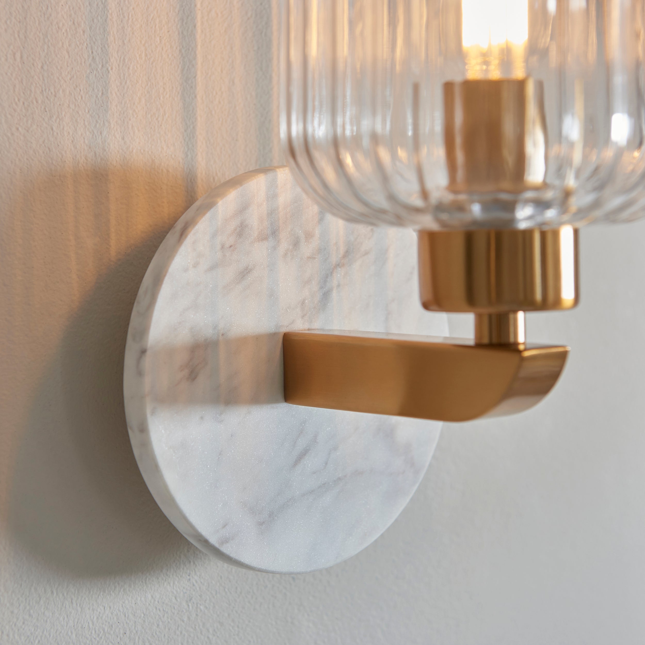 Travi Volakas Marble & Brass Wall Light - Glass Ribbed Shade