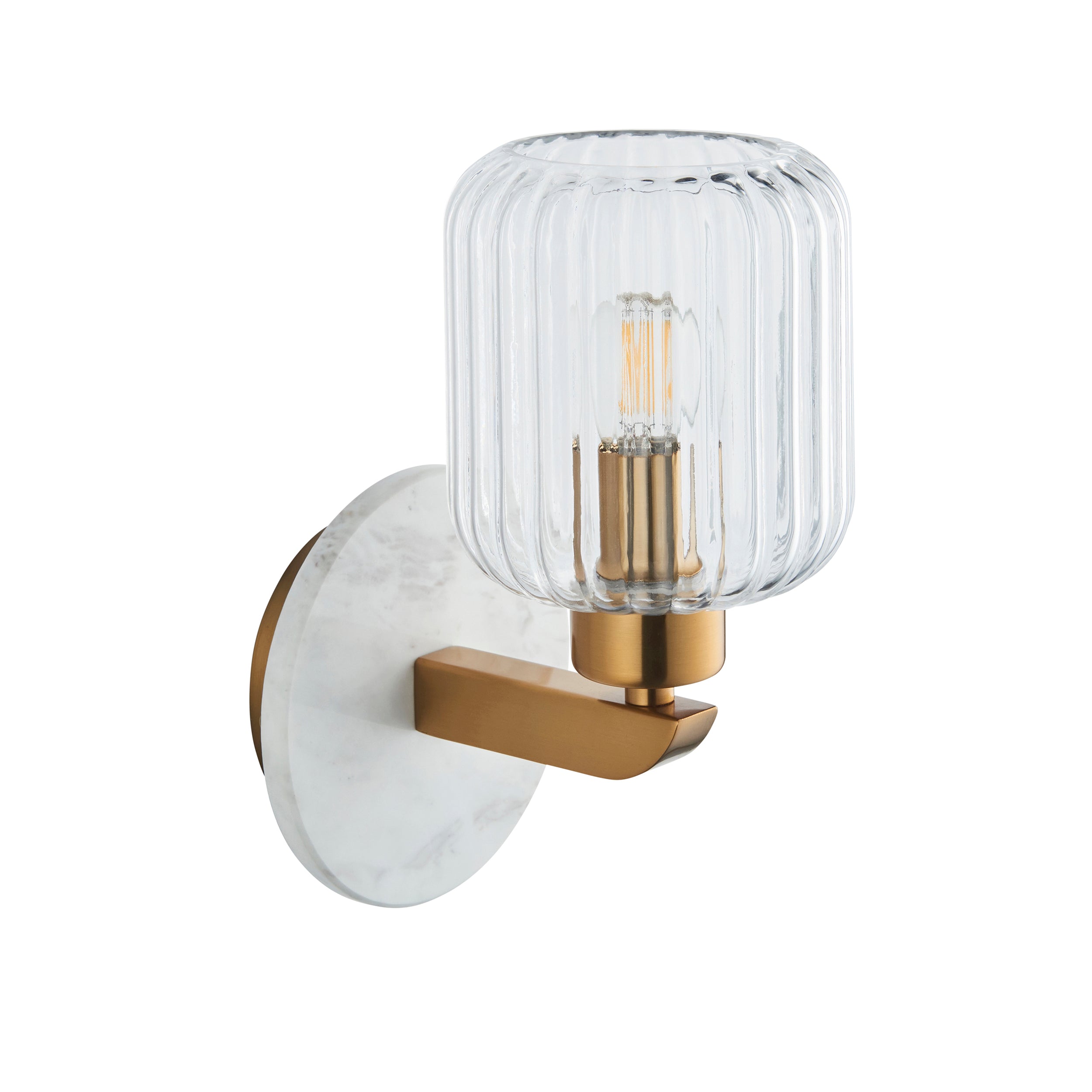 Travi Volakas Marble & Brass Wall Light - Glass Ribbed Shade