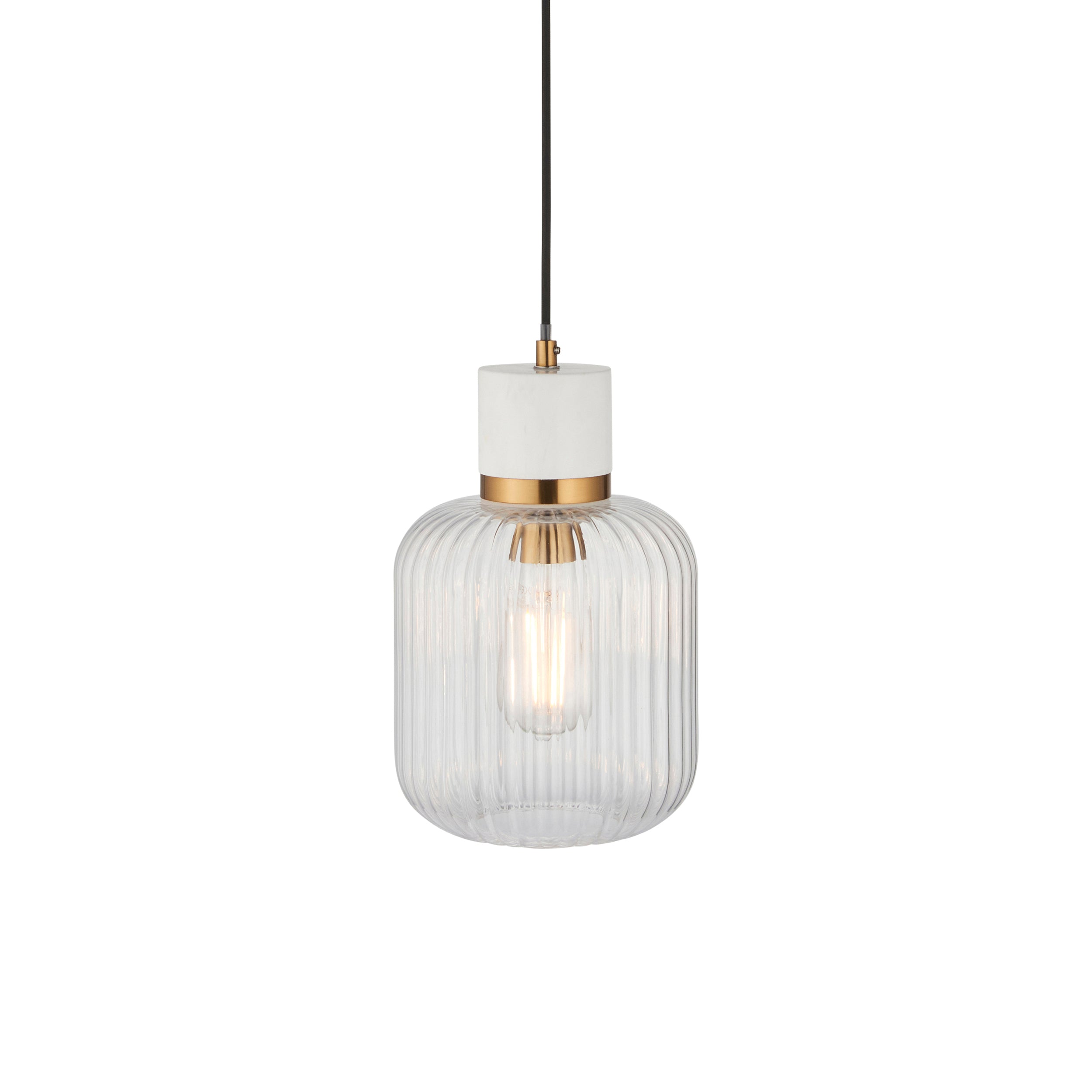 Travi Volashas Marble & Brass Pendant - Glass Ribbed Shade 120667 by Endon Lighting