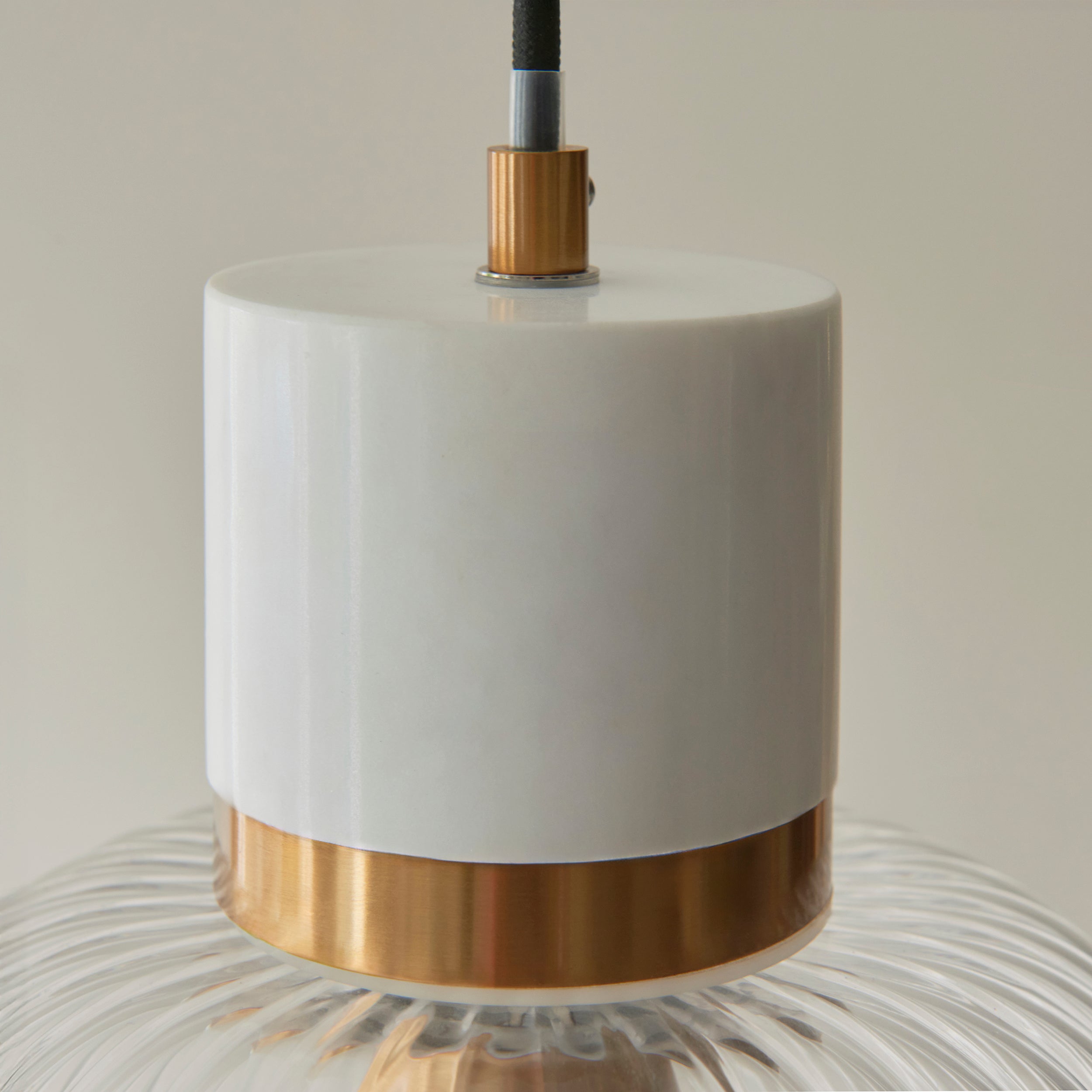 Travi Volashas Marble & Brass Pendant - Glass Ribbed Shade