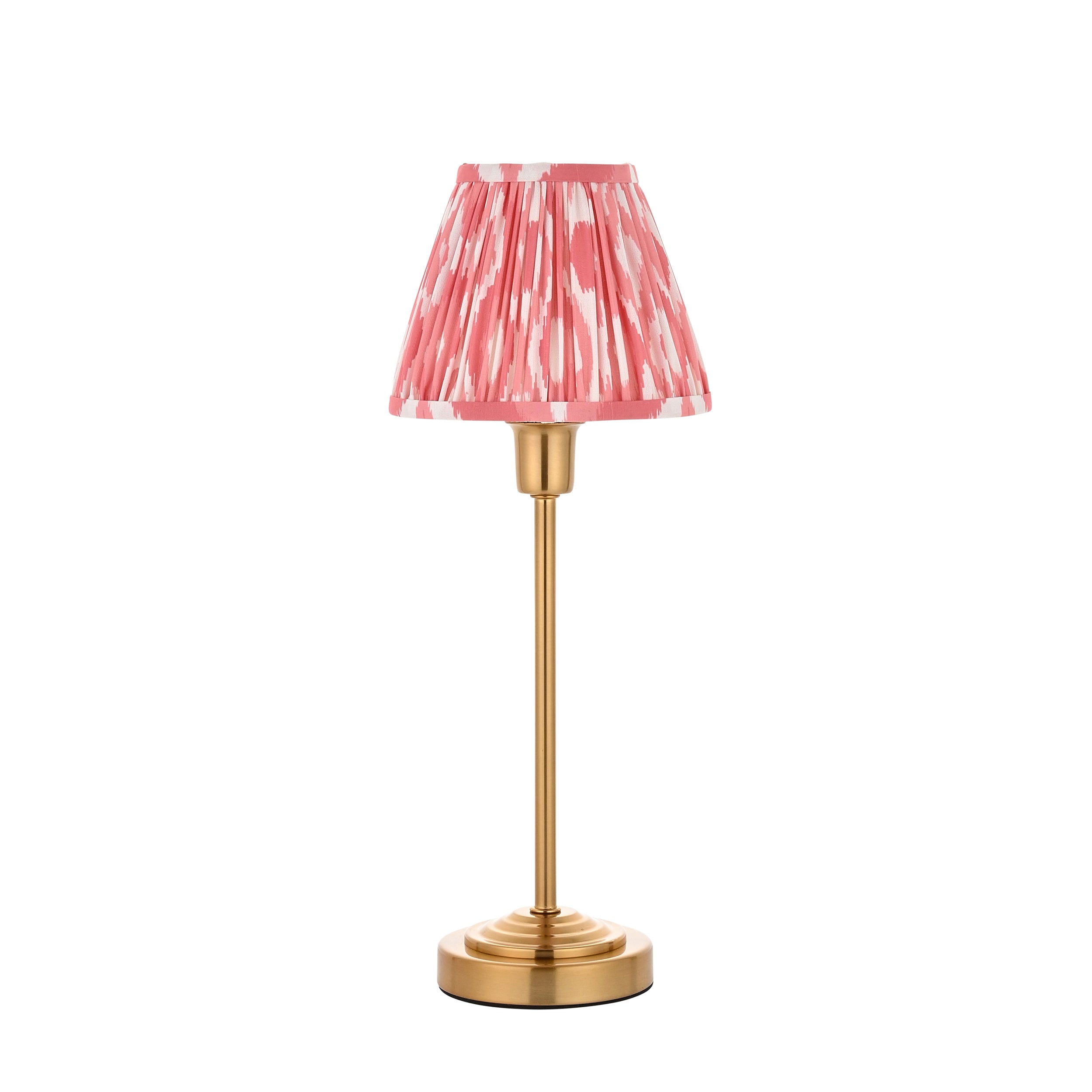 Rise Brass Table Lamp & Coral Pink Ikat 16cm Shade