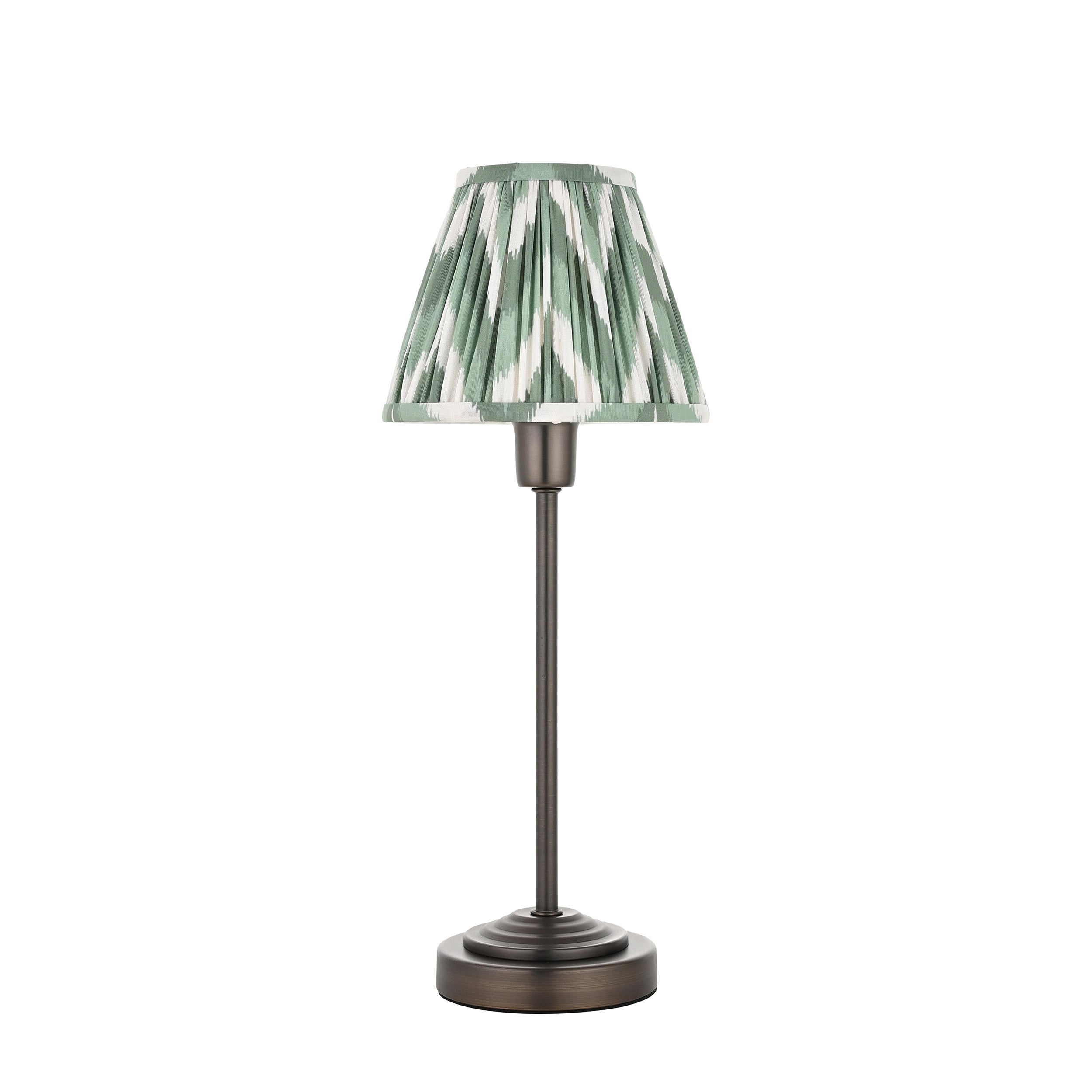 Rise Bronze Table Lamp & Green Ikat 16cm Shade