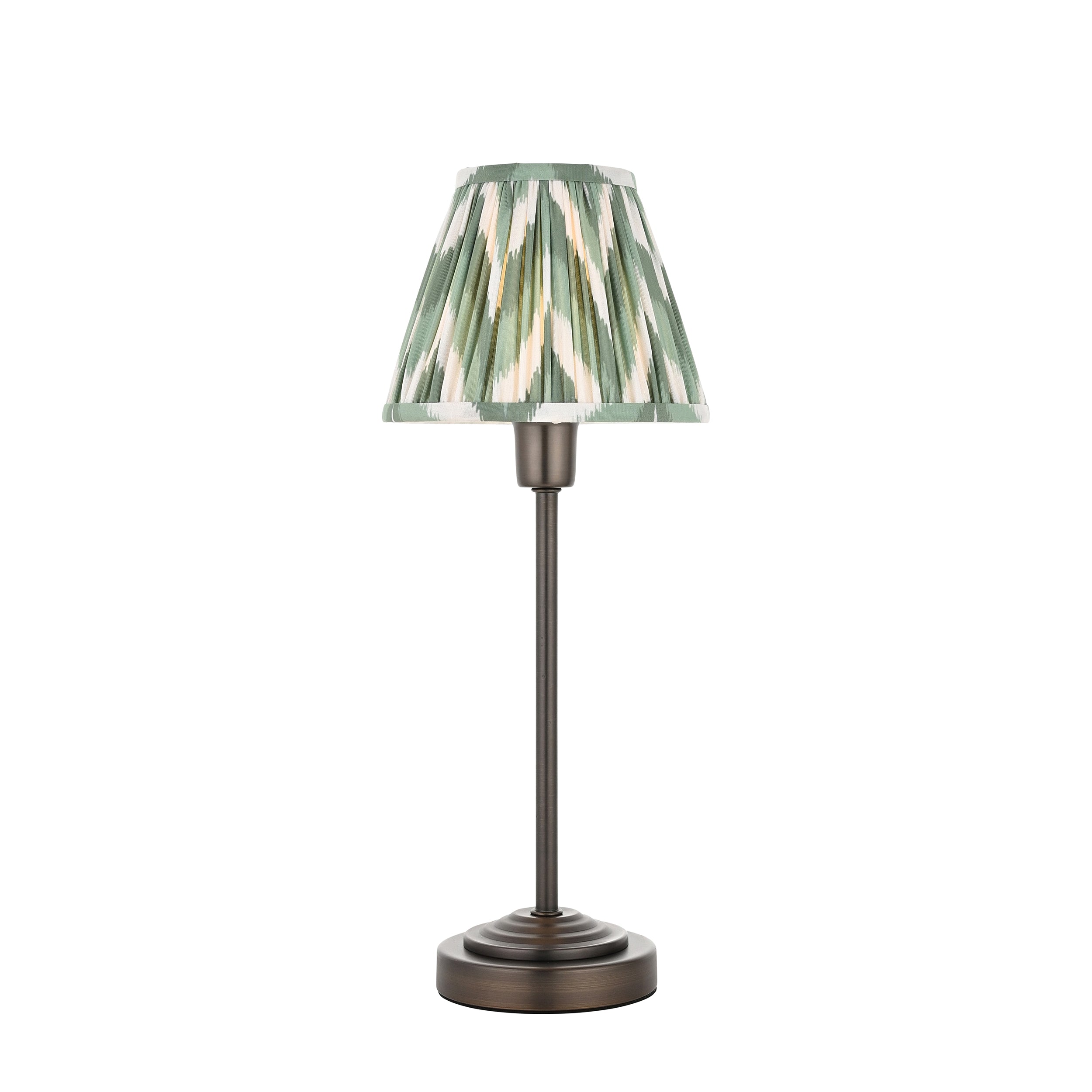 Rise Bronze Table Lamp & Green Ikat 16cm Shade