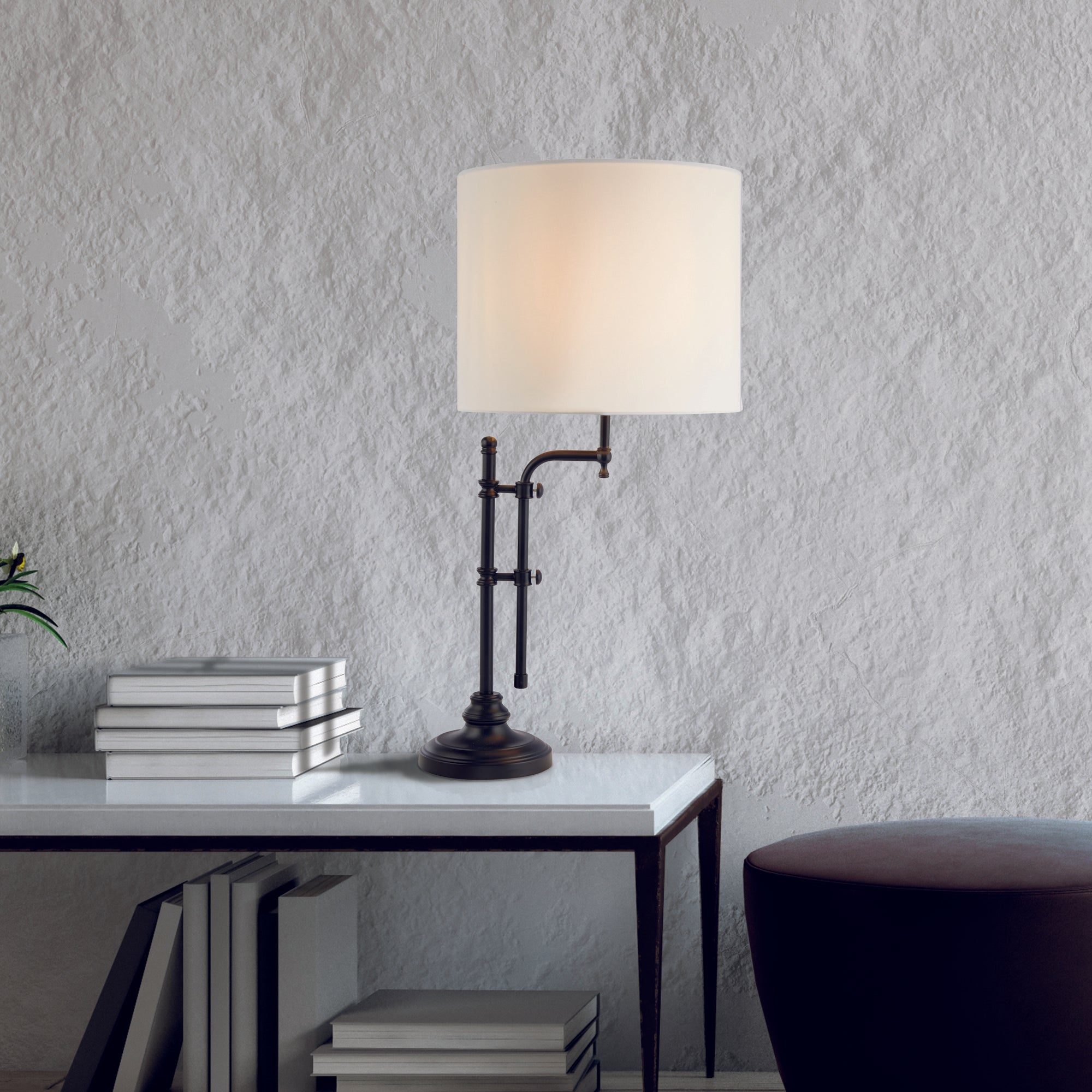 Searchlight Munich Black Table Lamp - Natural Linen Shade