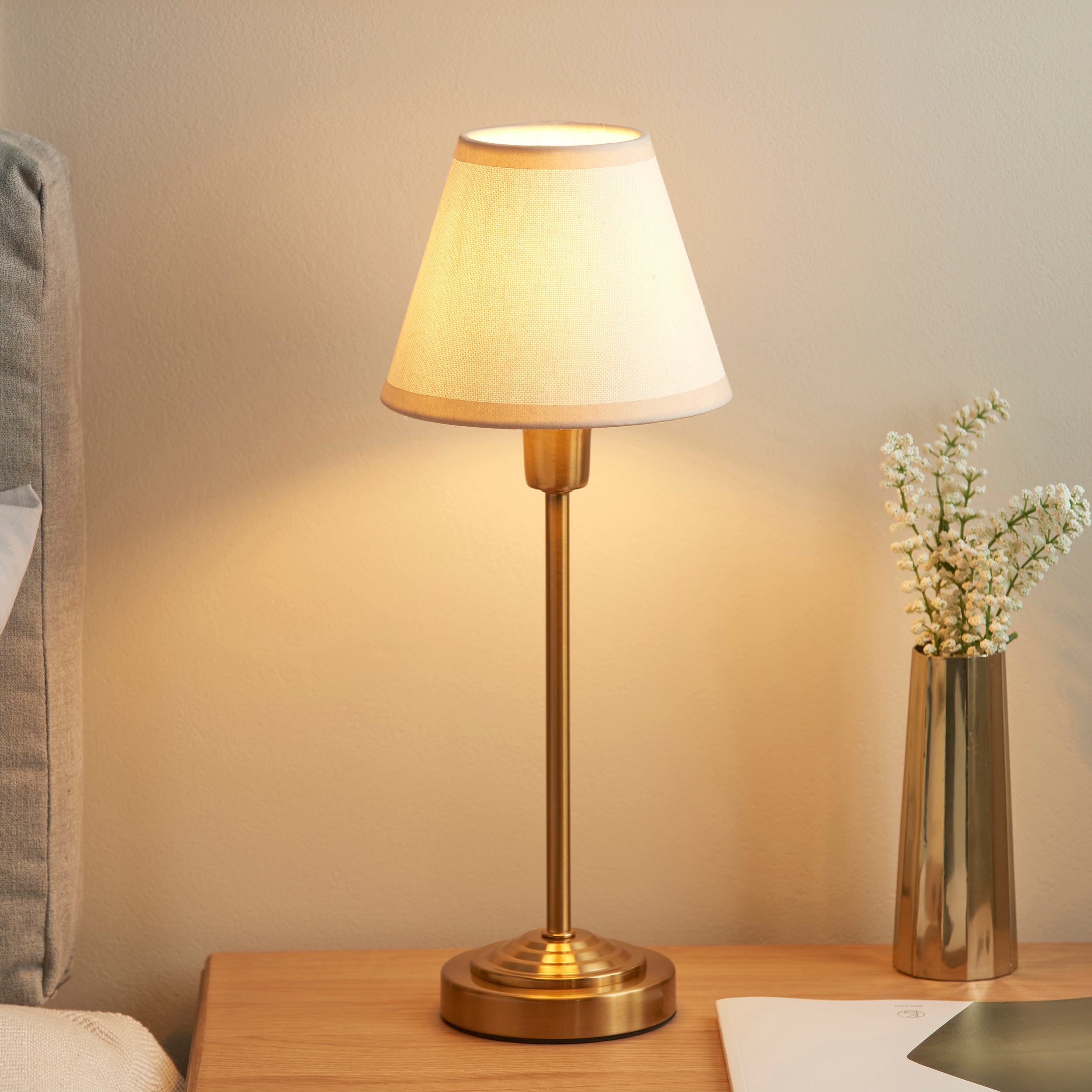 Rise Brass Table Lamp & Vintage White Ikat 16cm Shade