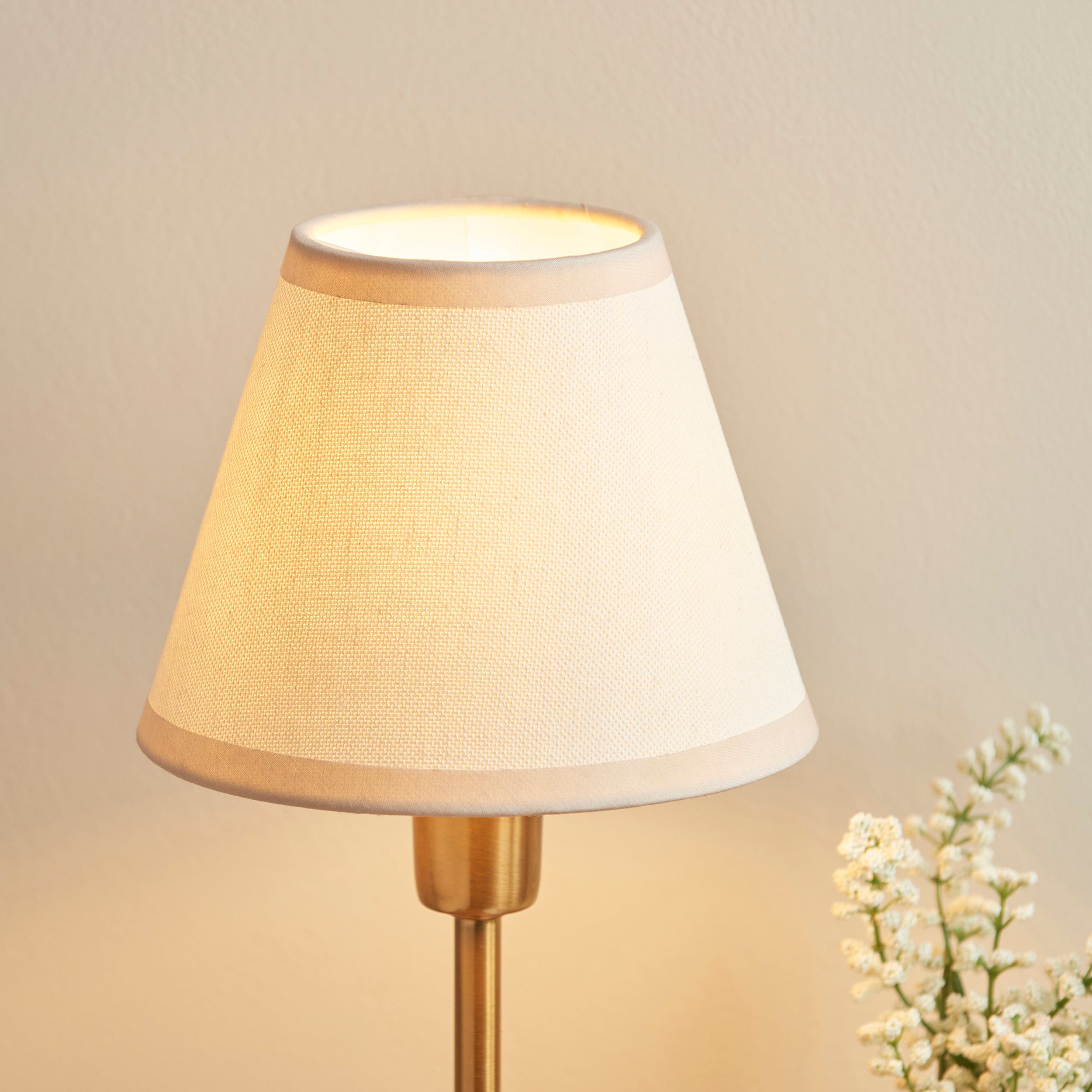 Rise Brass Table Lamp & Vintage White Ikat 16cm Shade