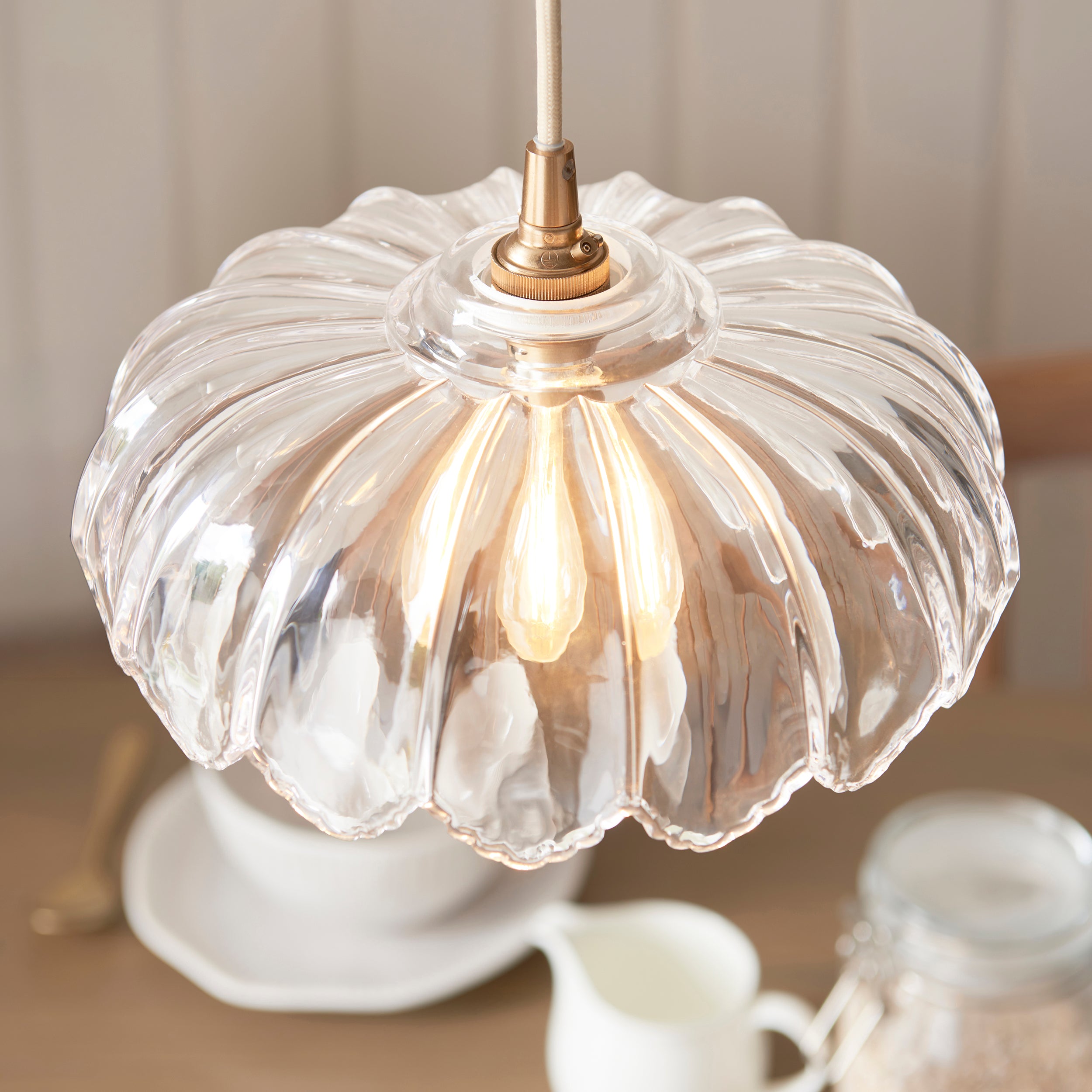 Eltham & Camellia Scalloped Glass Pendant - Natural Braided Cable
