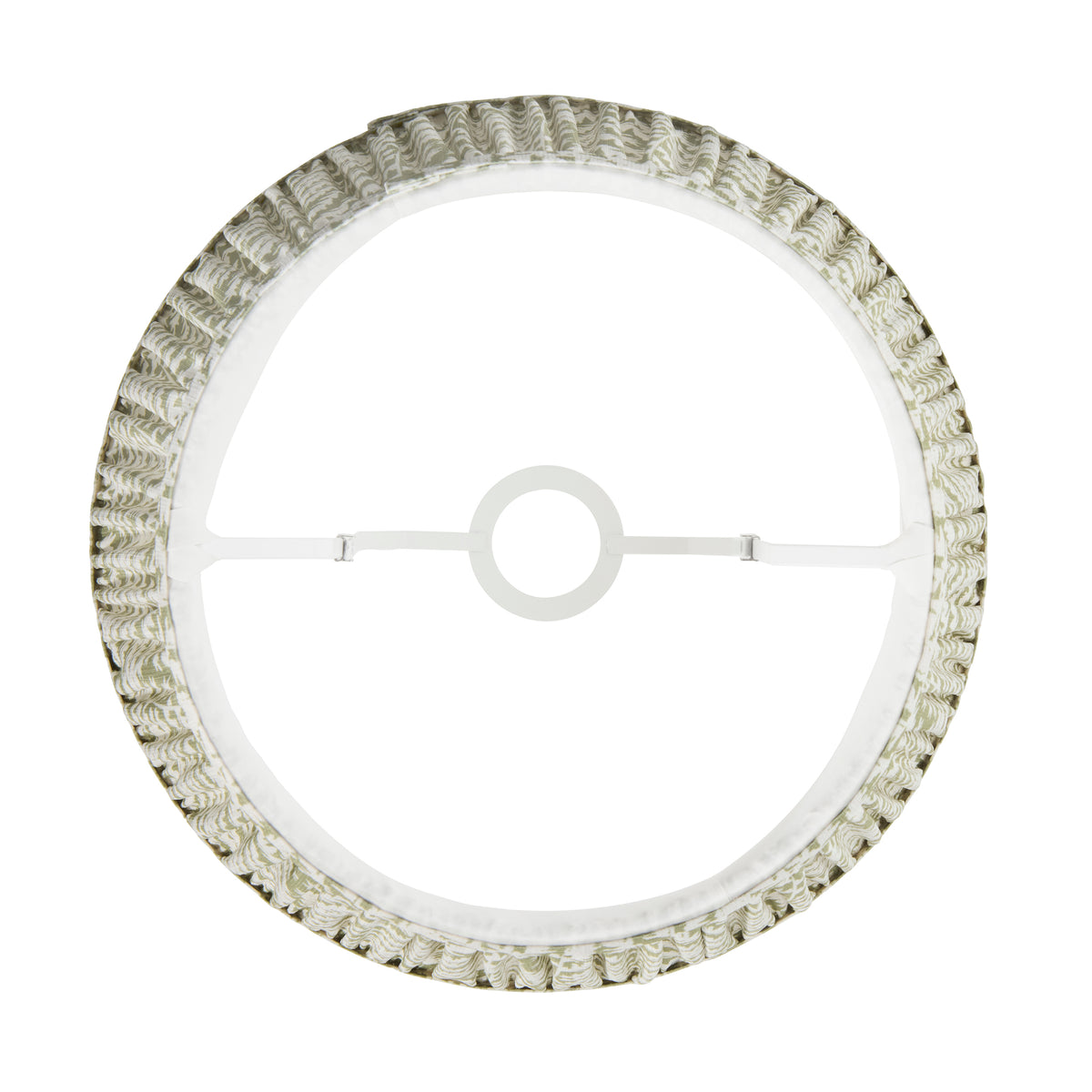 Top view into the Leaf Garden Green 35cm shade revealing the white gimbal fitting and pleated interior