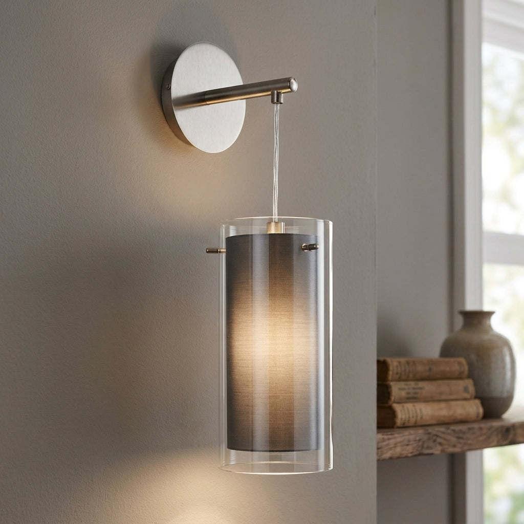 Eglo Pinto Textil Nickel & Glass Wall Light - Fabric Shade