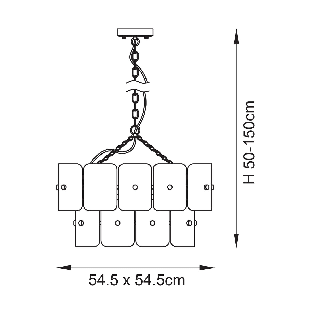 Dimension diagram of the Venice pendant showing height and width measurements