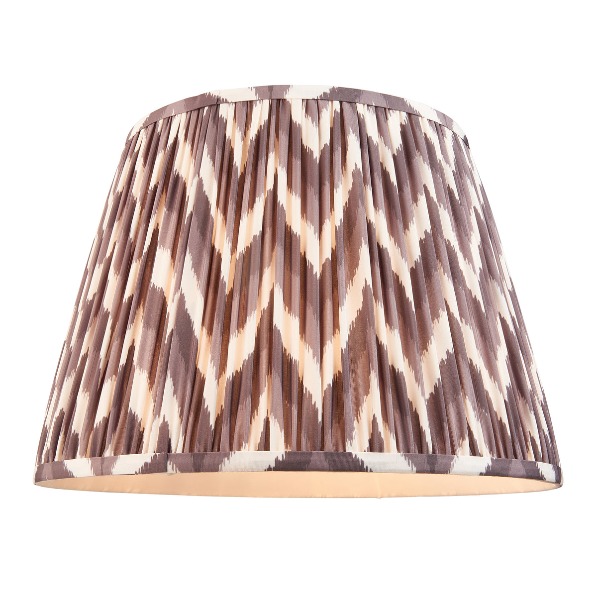 Pleated pearl grey and cream zigzag empire lampshade shown on its own