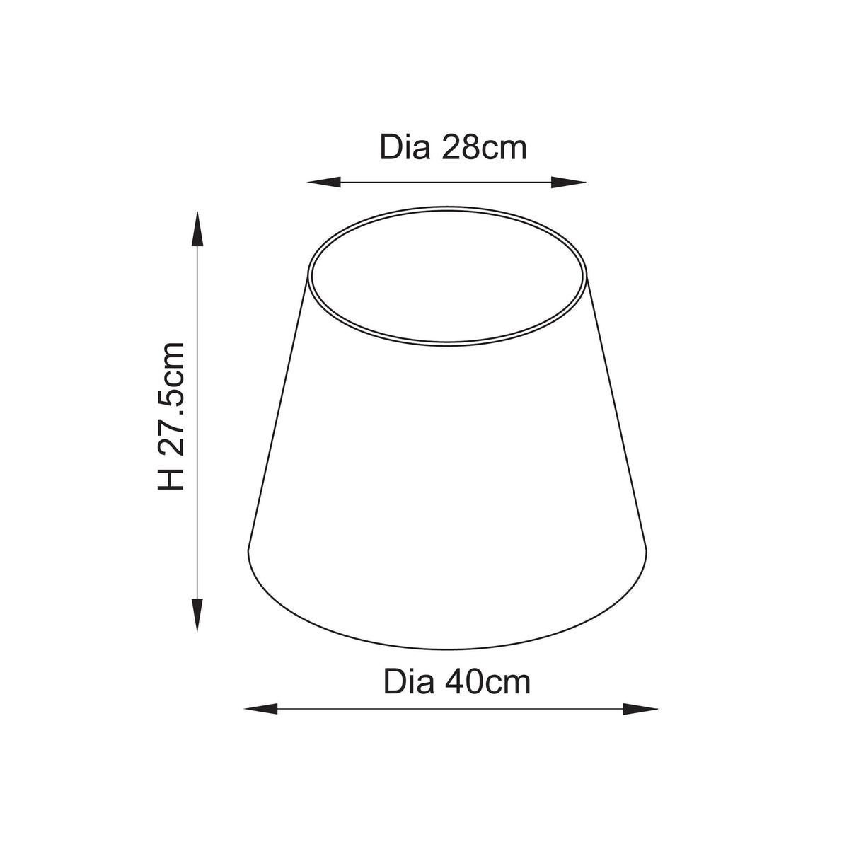 Dimension diagram of the Twist & ZigZag lampshade showing height and diameter measurements