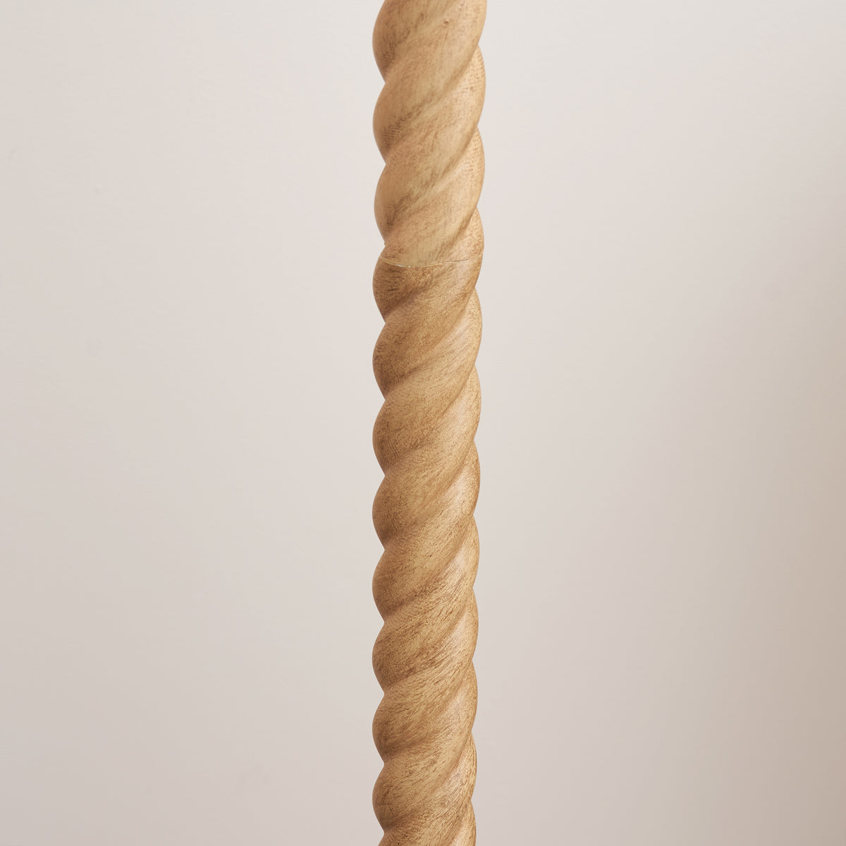 Detail of the spiral oak effect column of the Twist & Leaf floor lamp